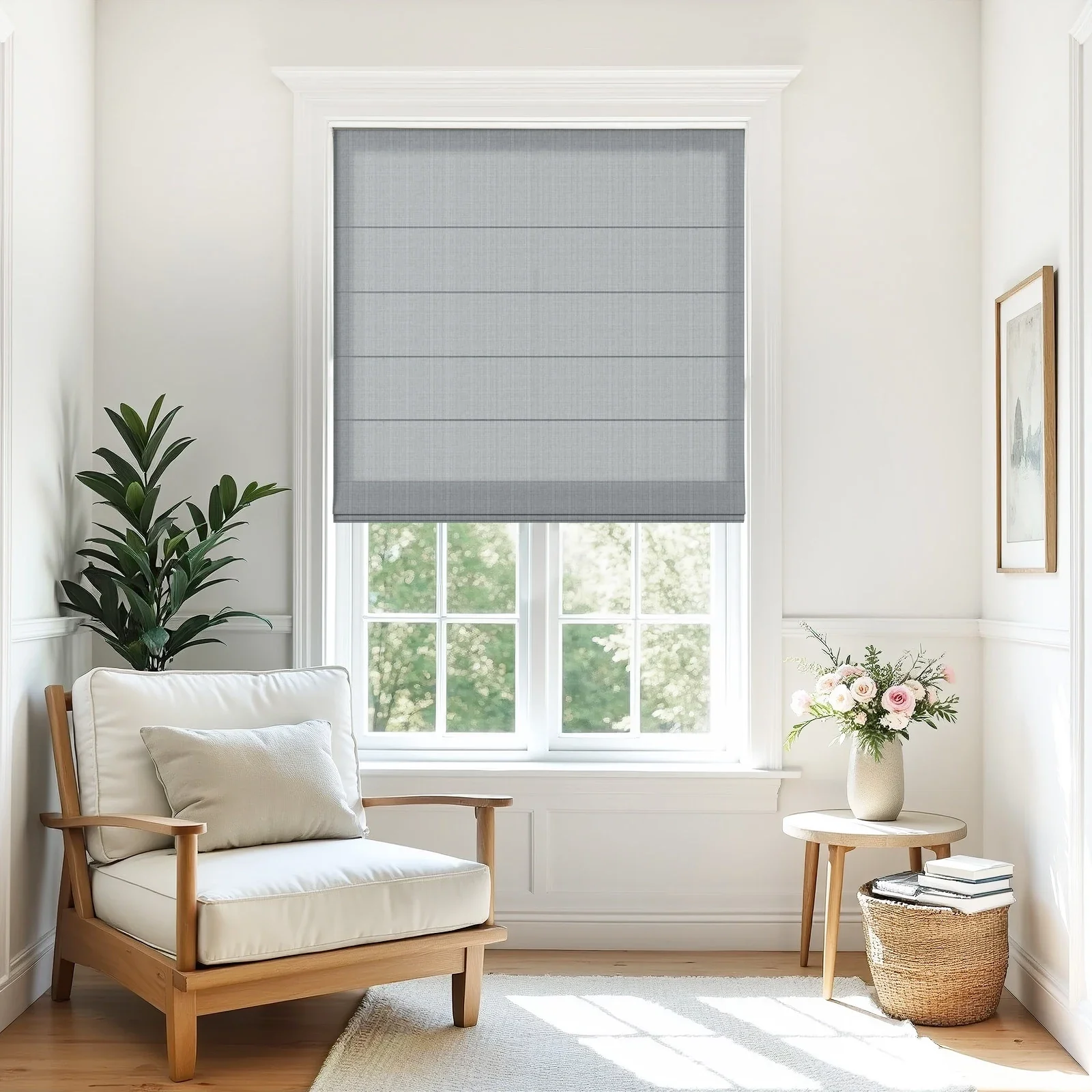 Alvin Motorized Linen Light Filtering Roman Shade - Image 13