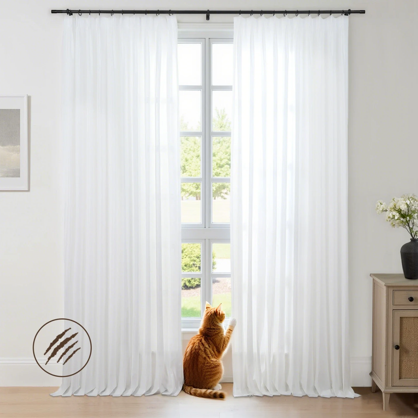 Bella Scratch Resistant Pet-Friendly Sheer Curtain Pleated - Image 2