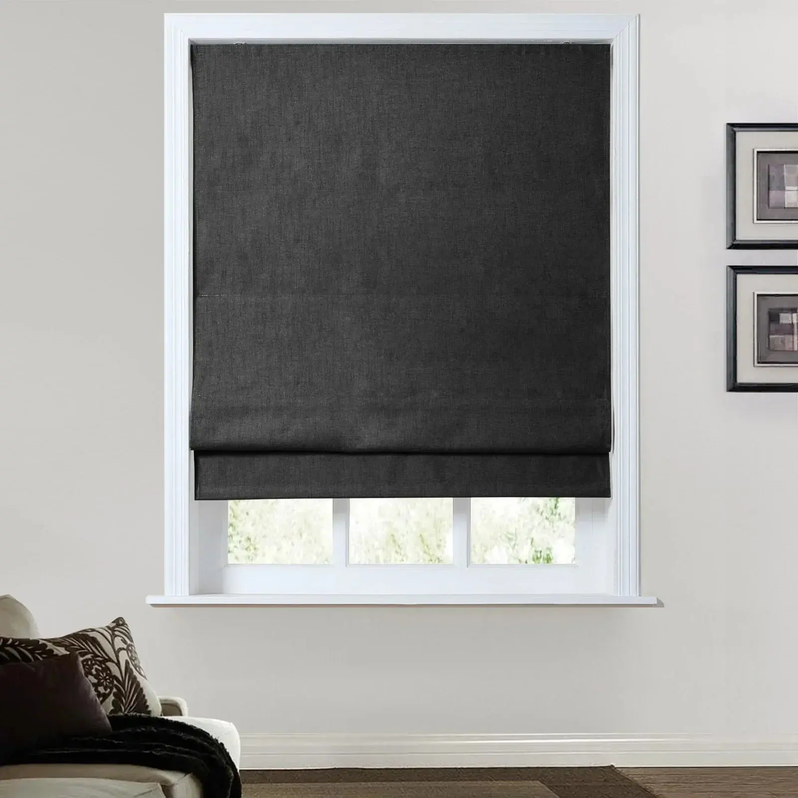 TWOPAGES Birkin Velvet Roman Shade Cordless - Wooden Headrail - Image 16
