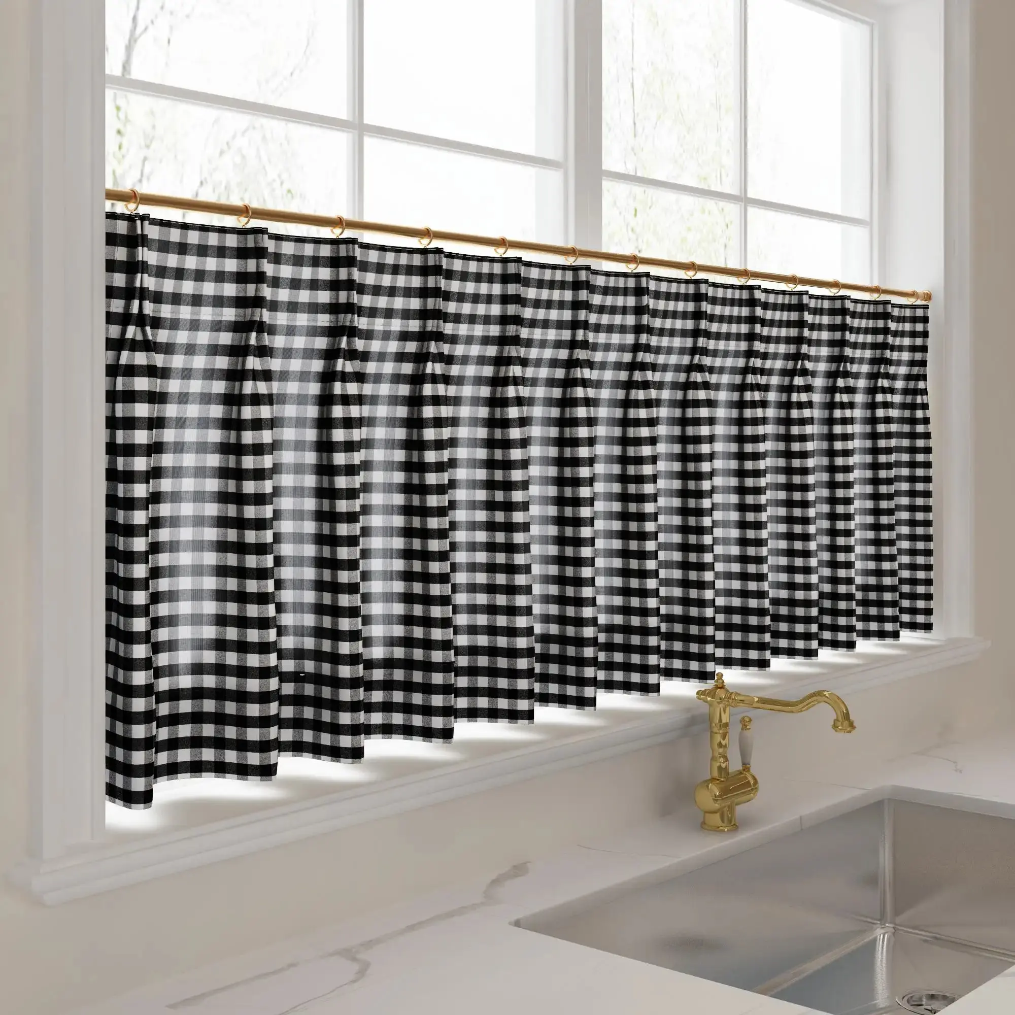 Celia Striped Plaid Cafe Curtain - Image 50