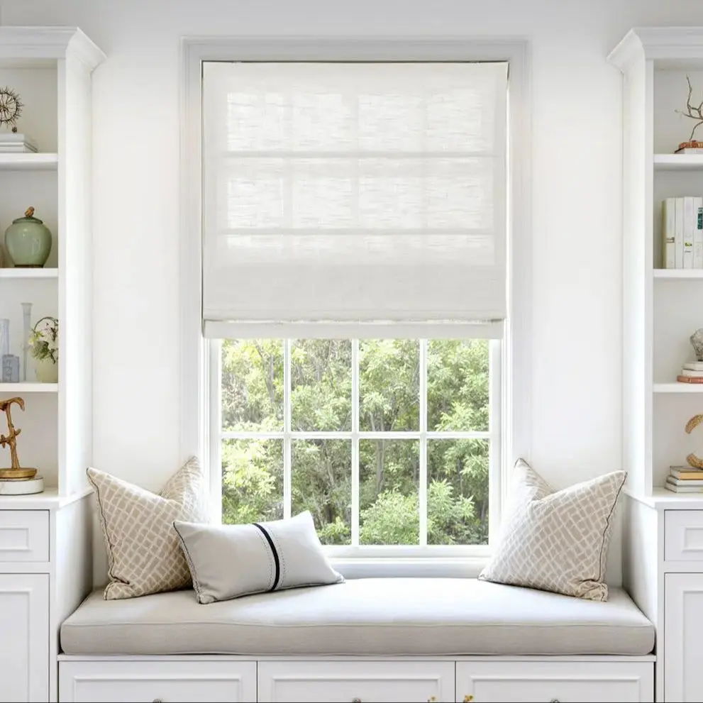 Custom Linen Roman Shade Cordless