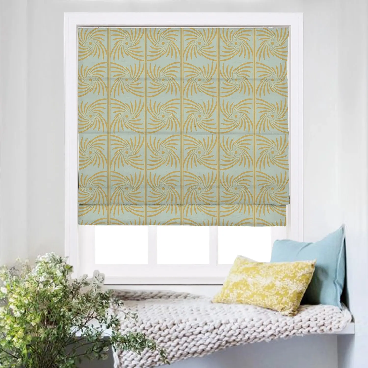 Custom Roman Shade Cordless Linen Printed