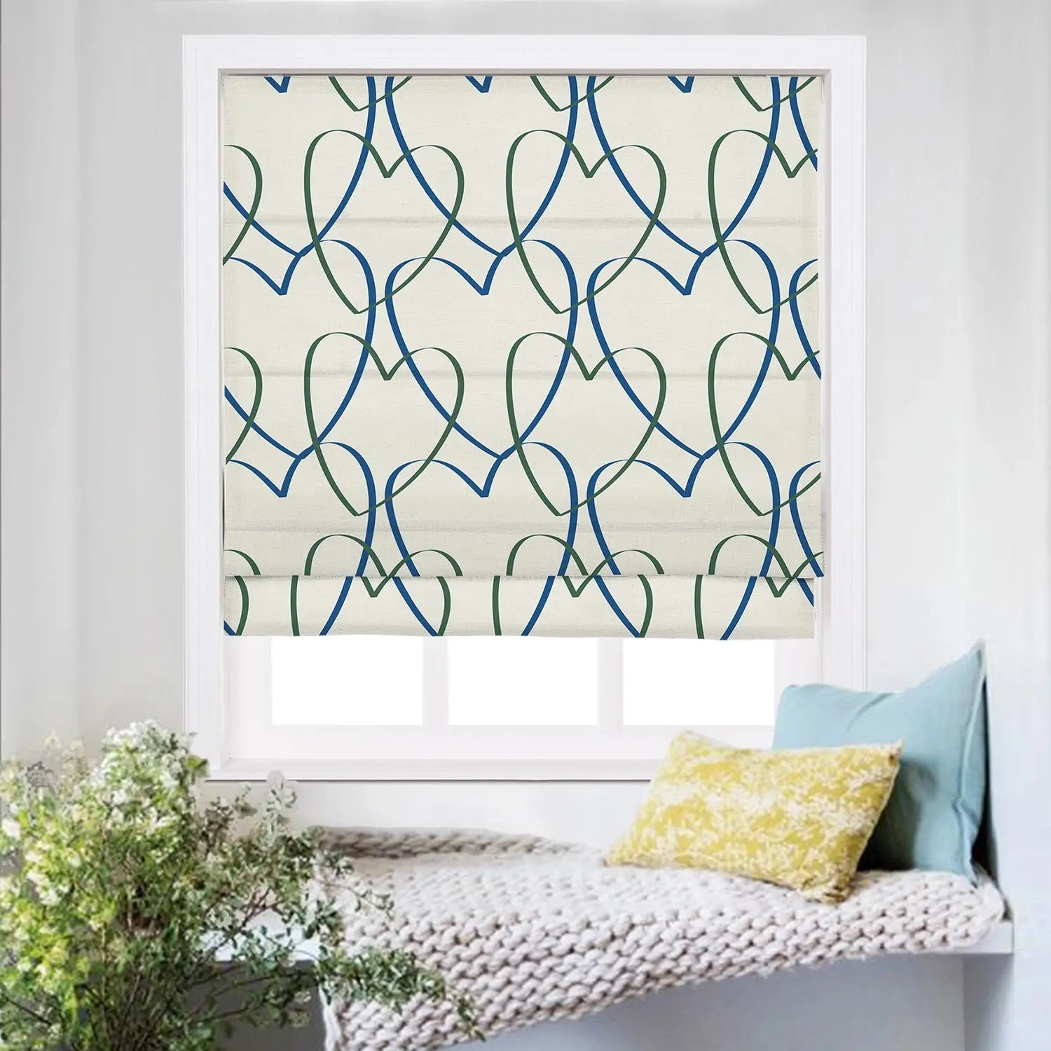 Custom Roman Shade Cordless Linen Printed - Image 2