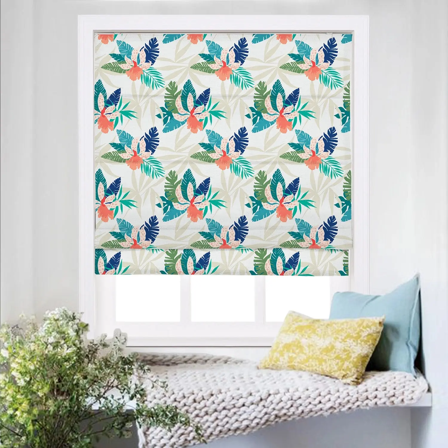 Custom Roman Shade Cordless Linen Printed - Image 3