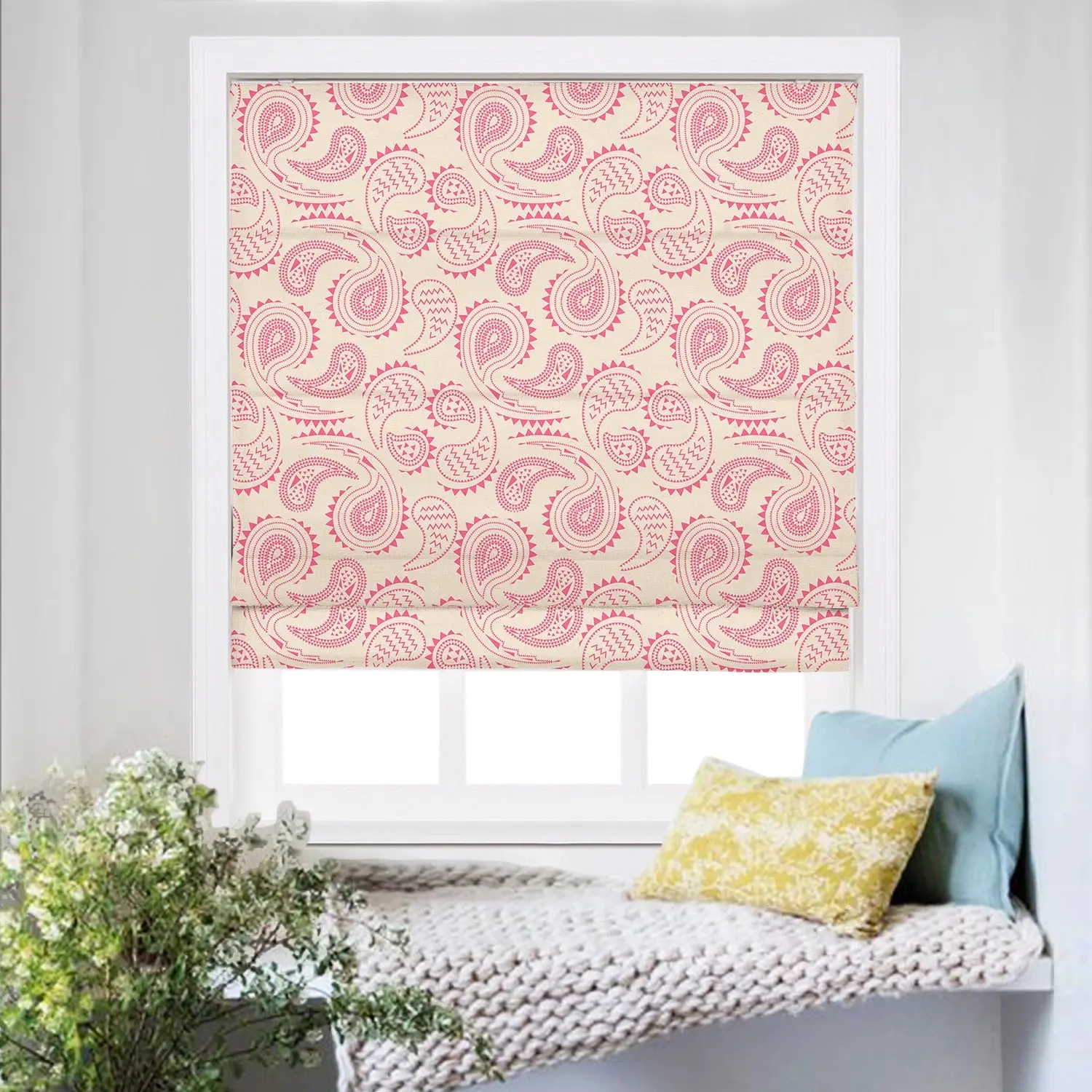 Custom Roman Shade Cordless Linen Printed - Image 5