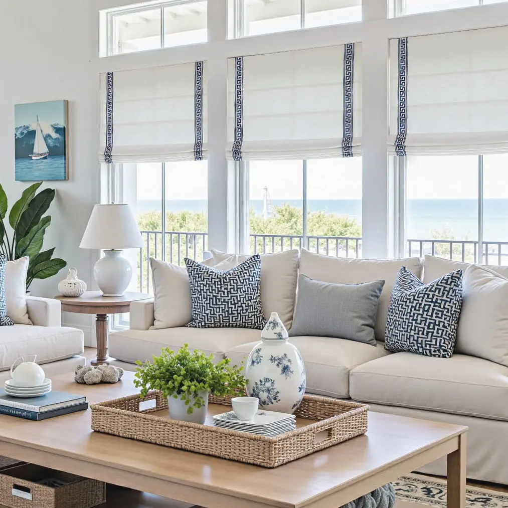 Custom Roman Shade with Trim Border Cordless - Image 5