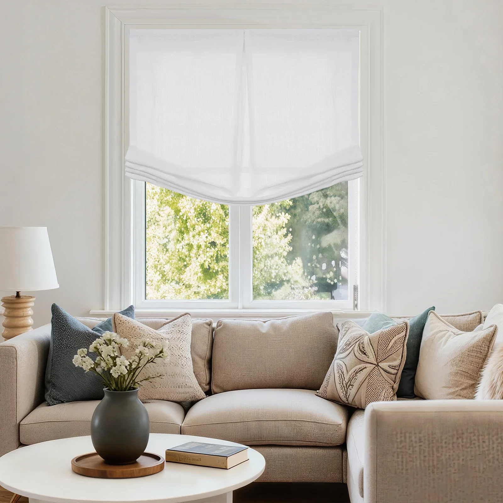 Custom Relaxed Roman Shade with Center Pleat Cord Lift