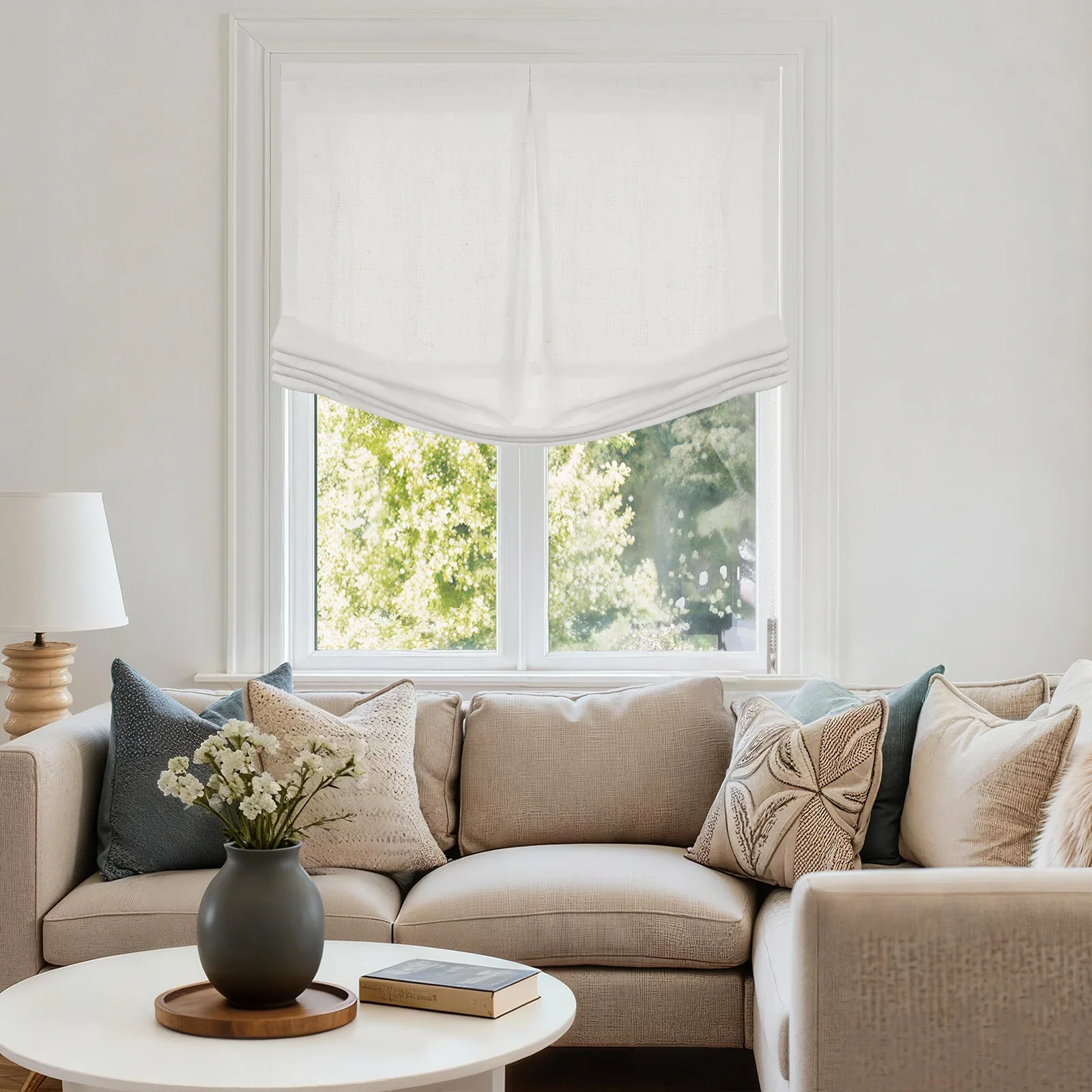 Custom Relaxed Roman Shade with Center Pleat Cord Lift - Image 7