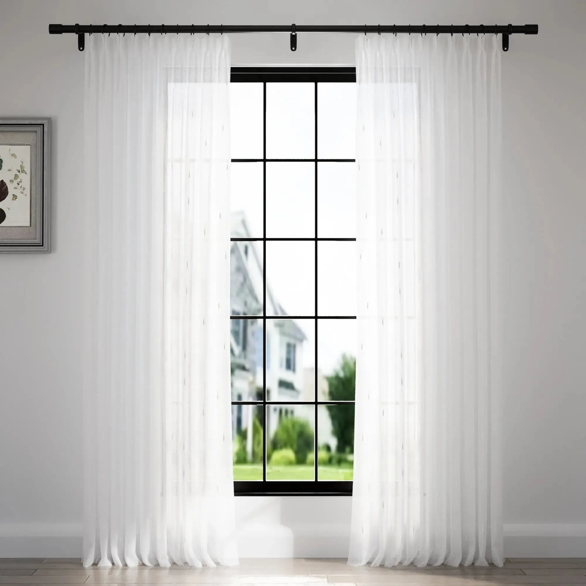 Florida Embossed White Semi Sheer Curtain Pleated - Image 25