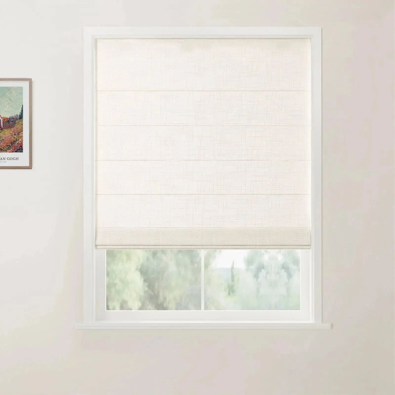 Ian Linen Back Slat Roman Shades Cordless