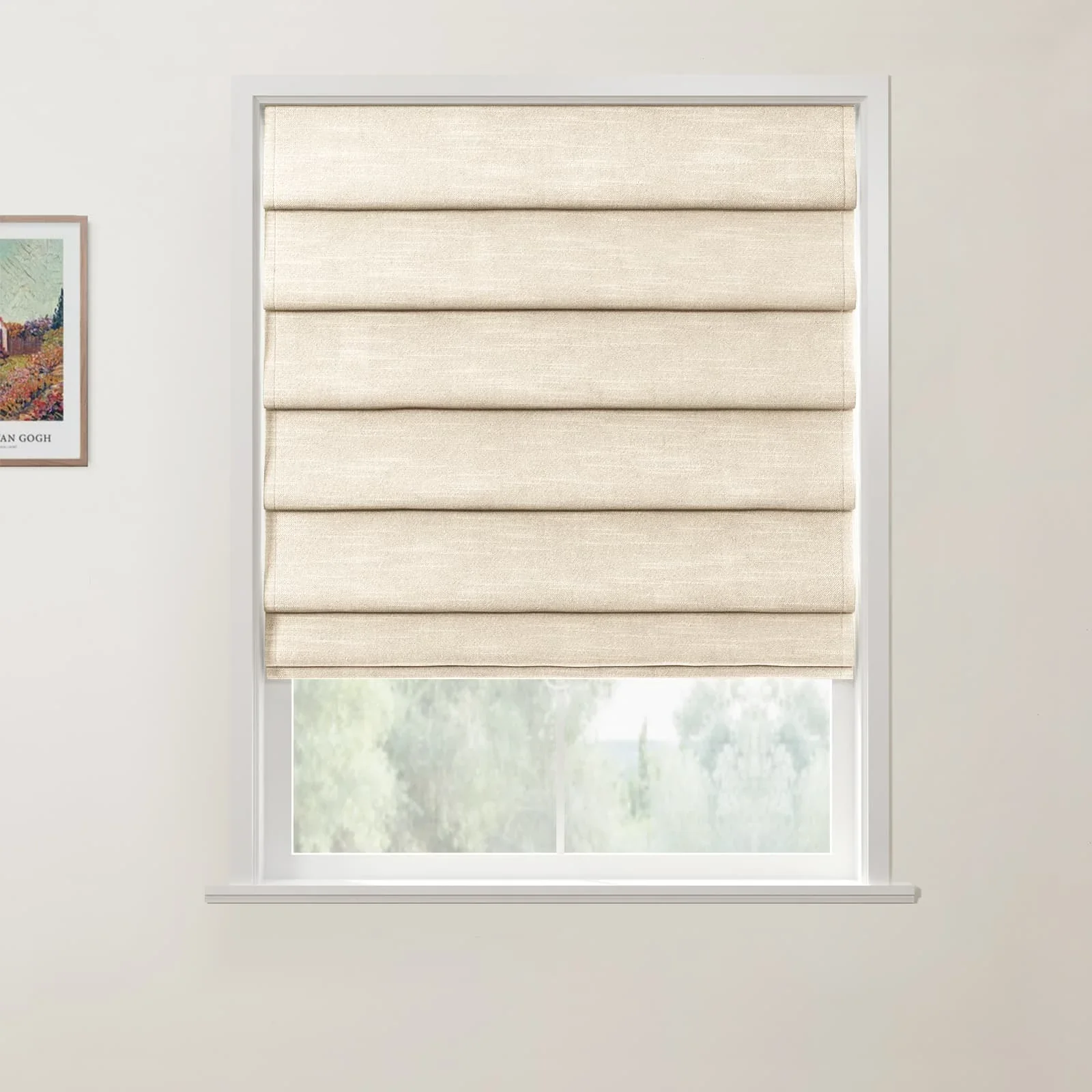 Jawara Linen Cotton Deco Fold Roman Shade Cordless - Image 17