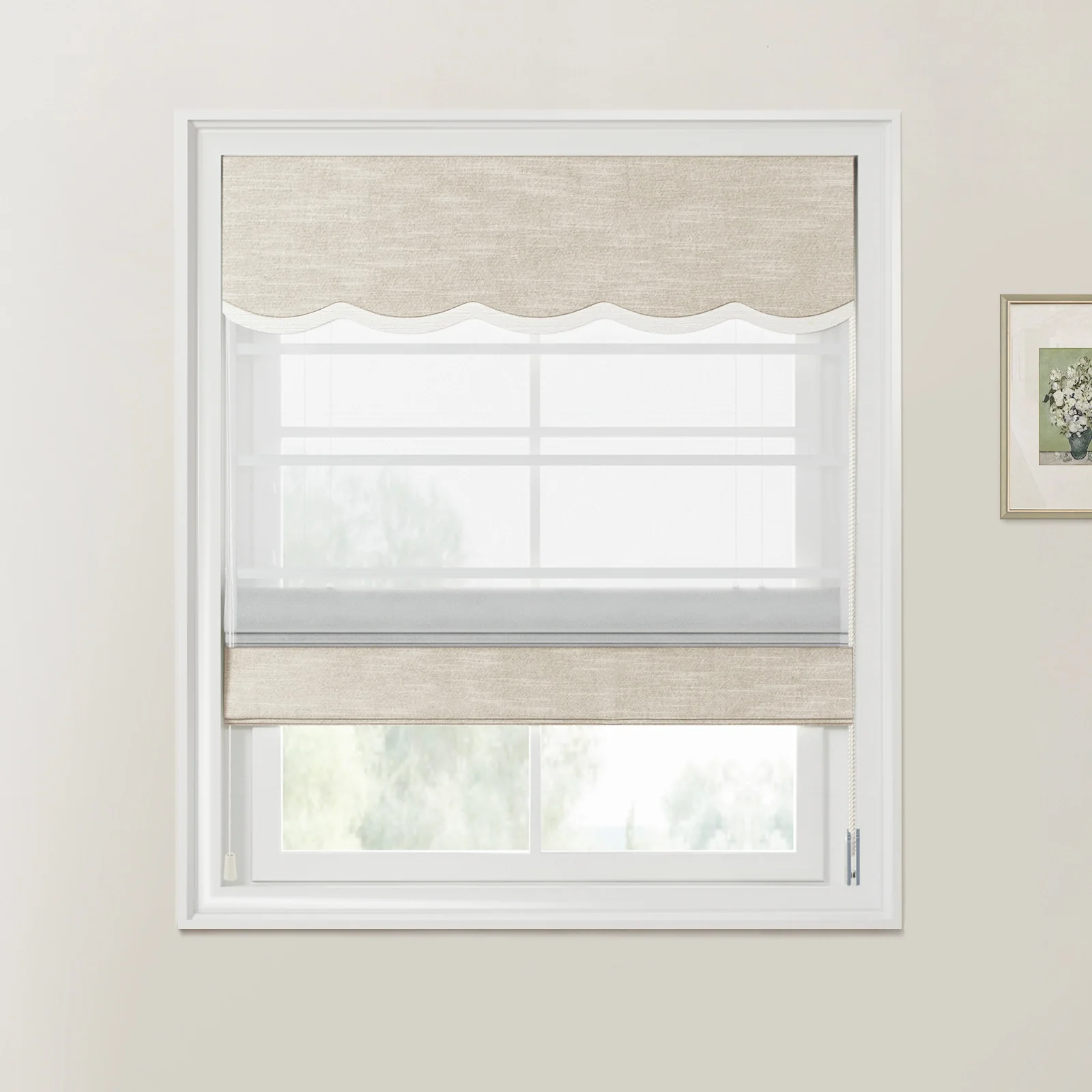 Jawara Linen Cotton Valanced Day Night Roman Shade Cord Lift