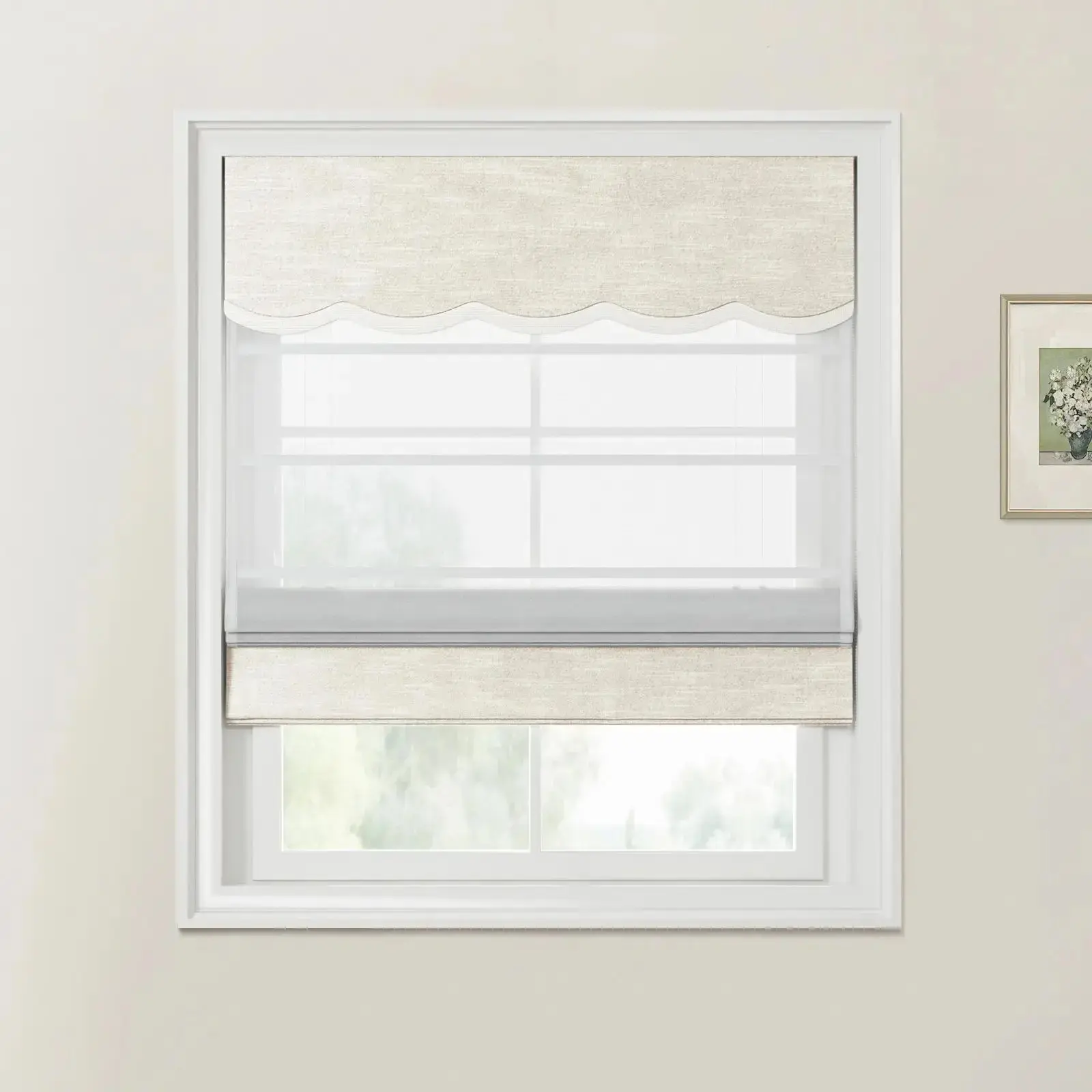 Jawara Linen Cotton Valanced Day Night Roman Shade Cord Lift - Image 12