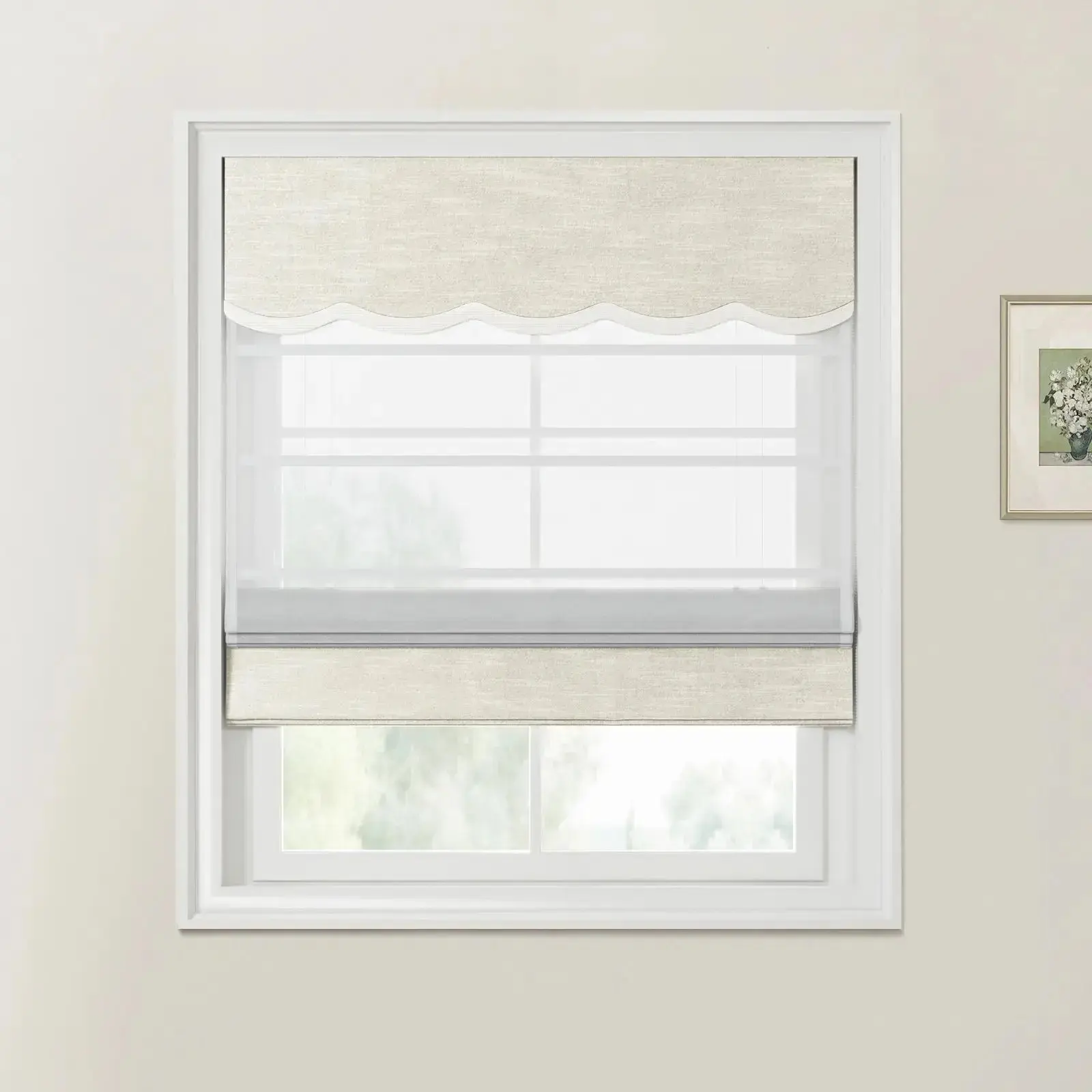 Jawara Linen Cotton Valanced Day Night Roman Shade Cord Lift - Image 26