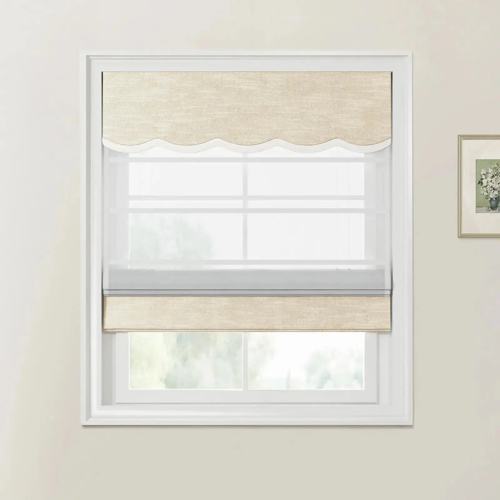 Jawara Linen Cotton Valanced Day Night Roman Shade Cord Lift - Image 33
