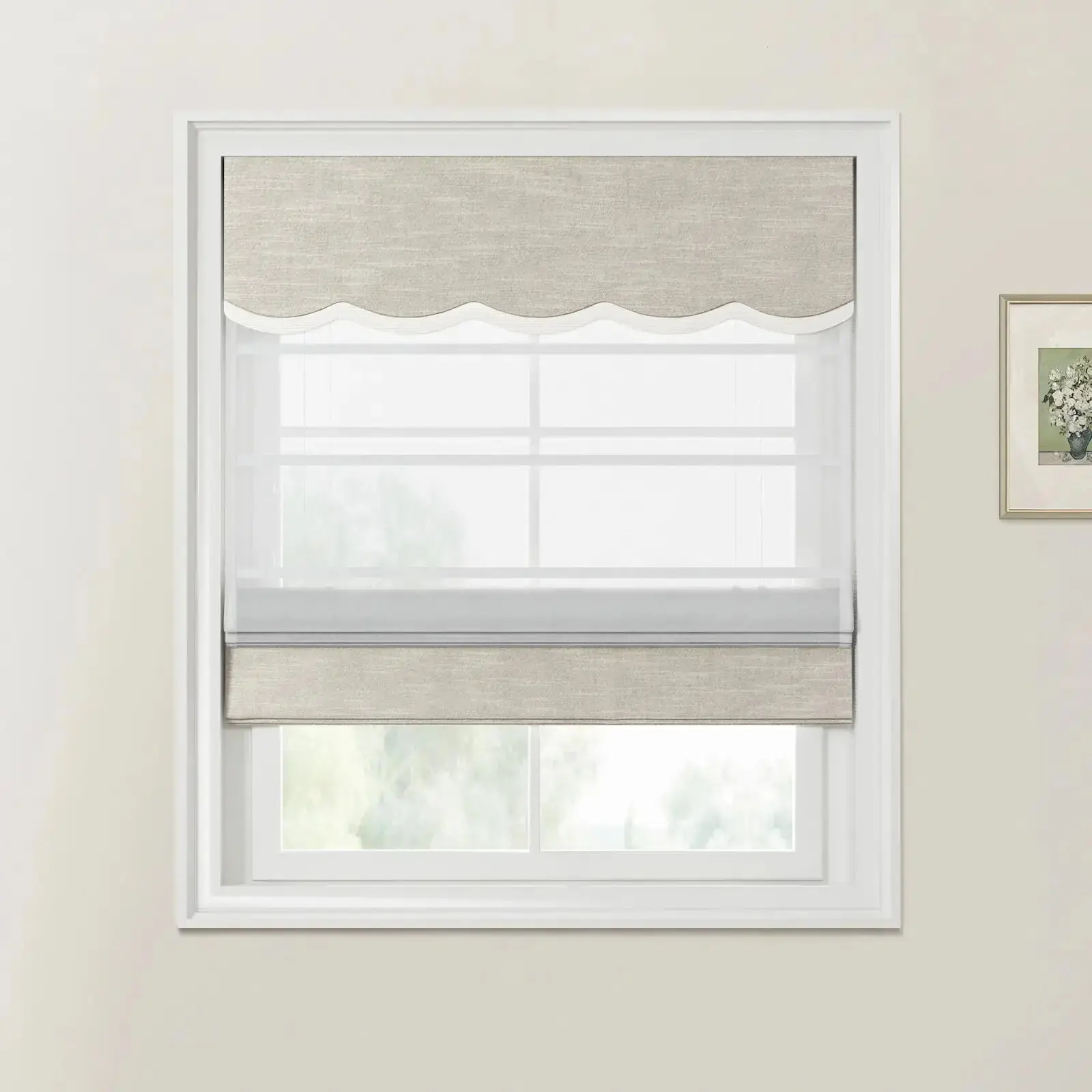 Jawara Linen Cotton Valanced Day Night Roman Shade Cord Lift - Image 35