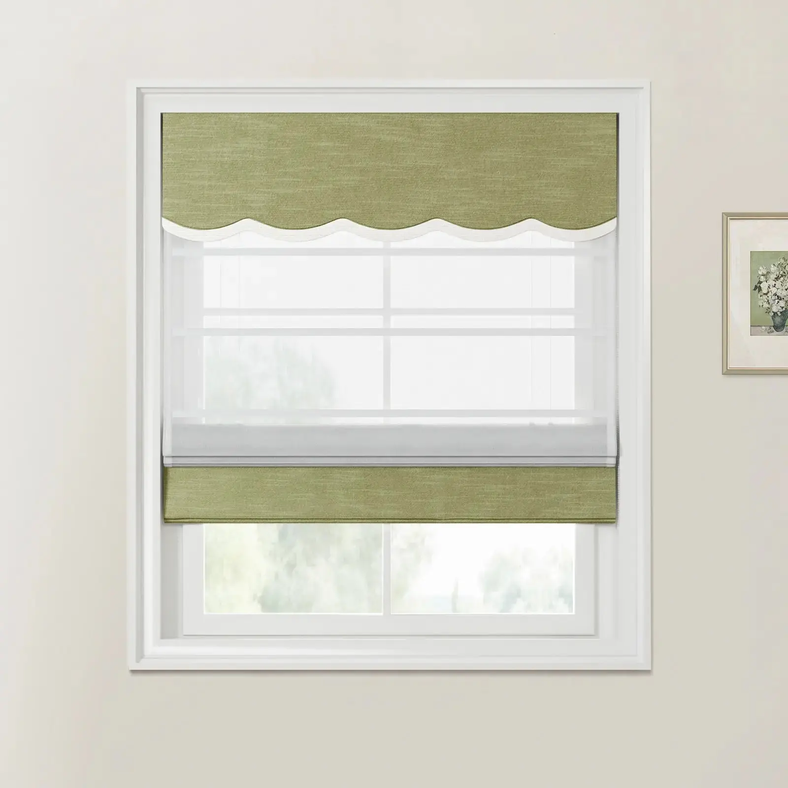 Jawara Linen Cotton Valanced Day Night Roman Shade Cord Lift - Image 47