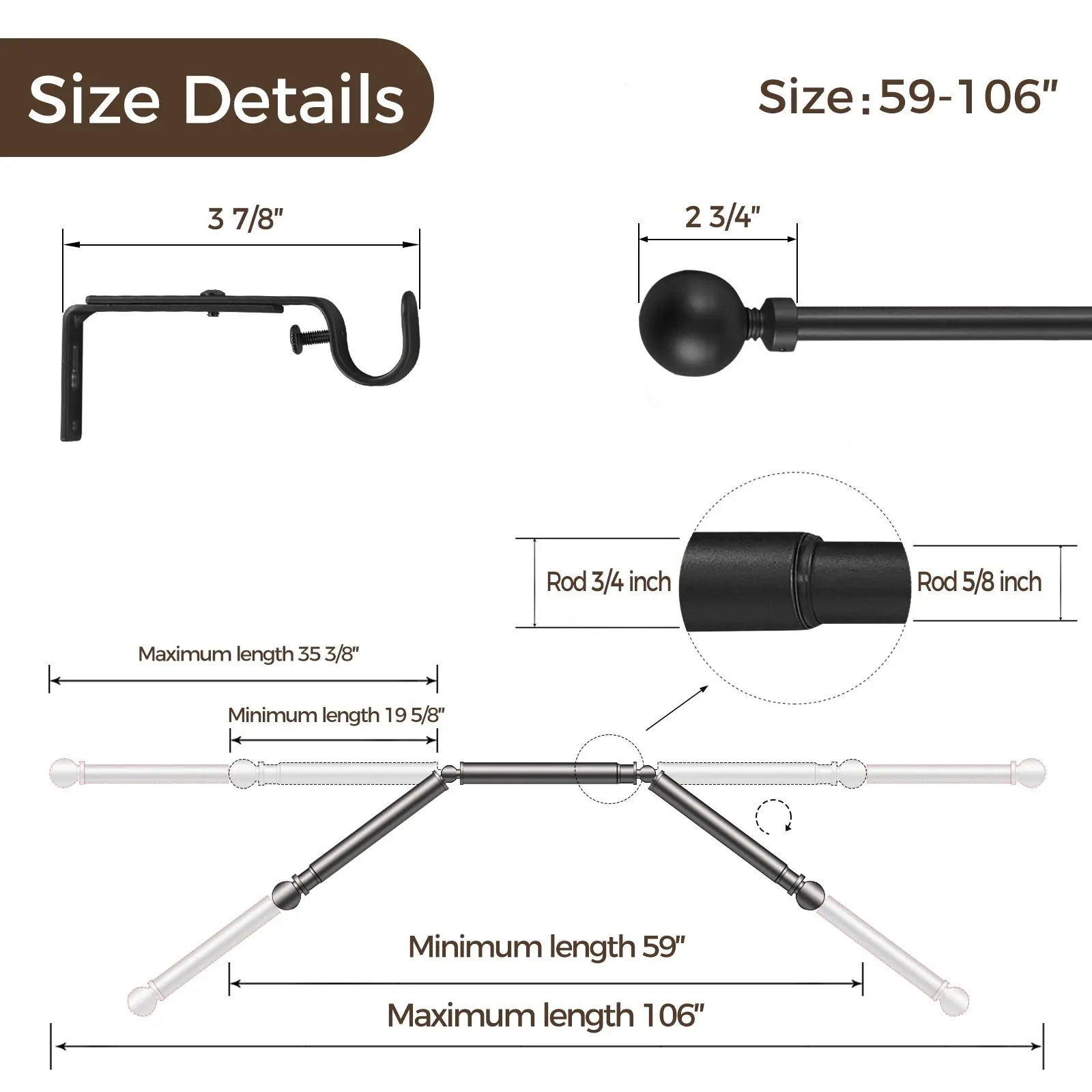Jaylon Bay Window Curtain Rods 59-106 Inches Length - Image 4