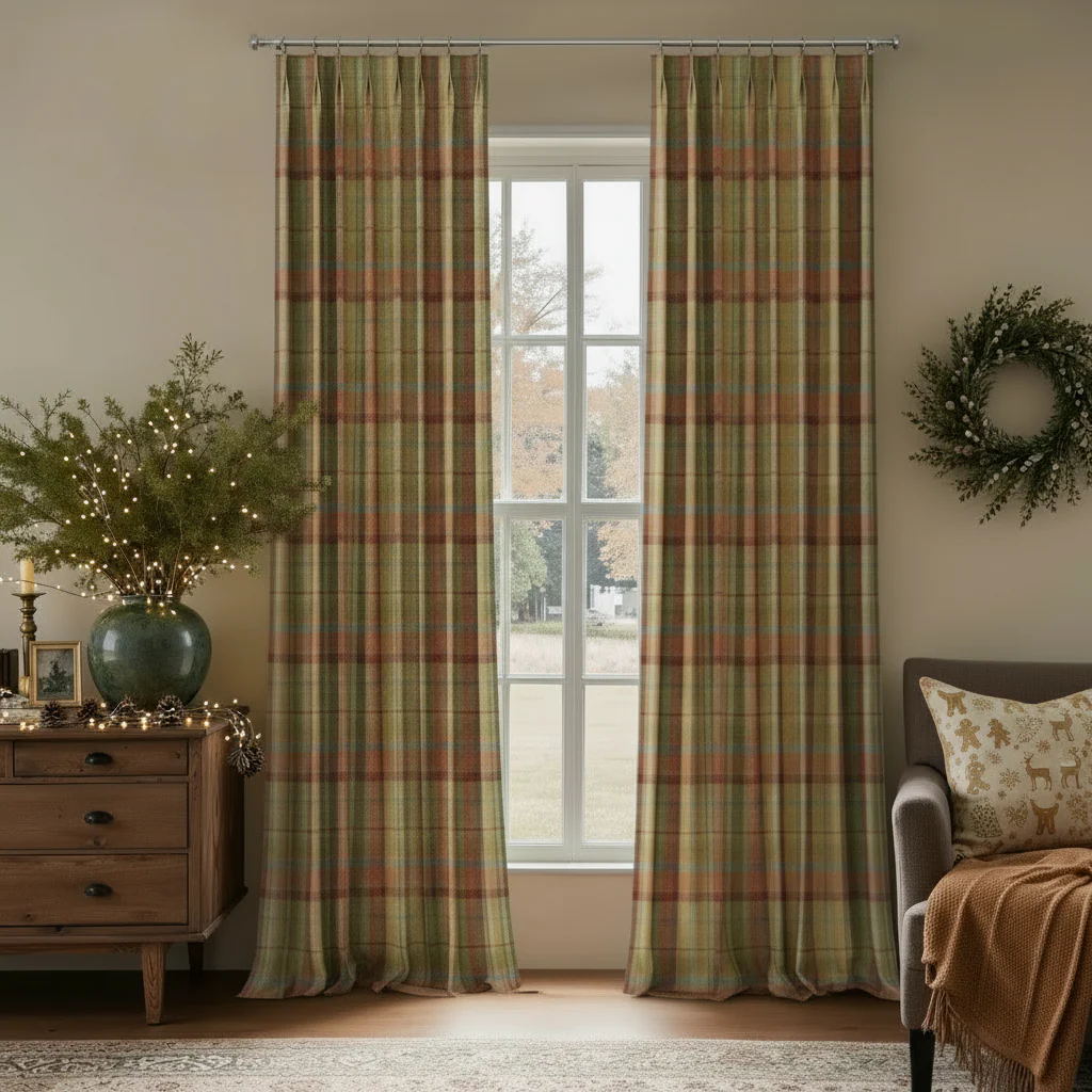 Karin Plaid Pure Wool Thermal Curtain Pleated
