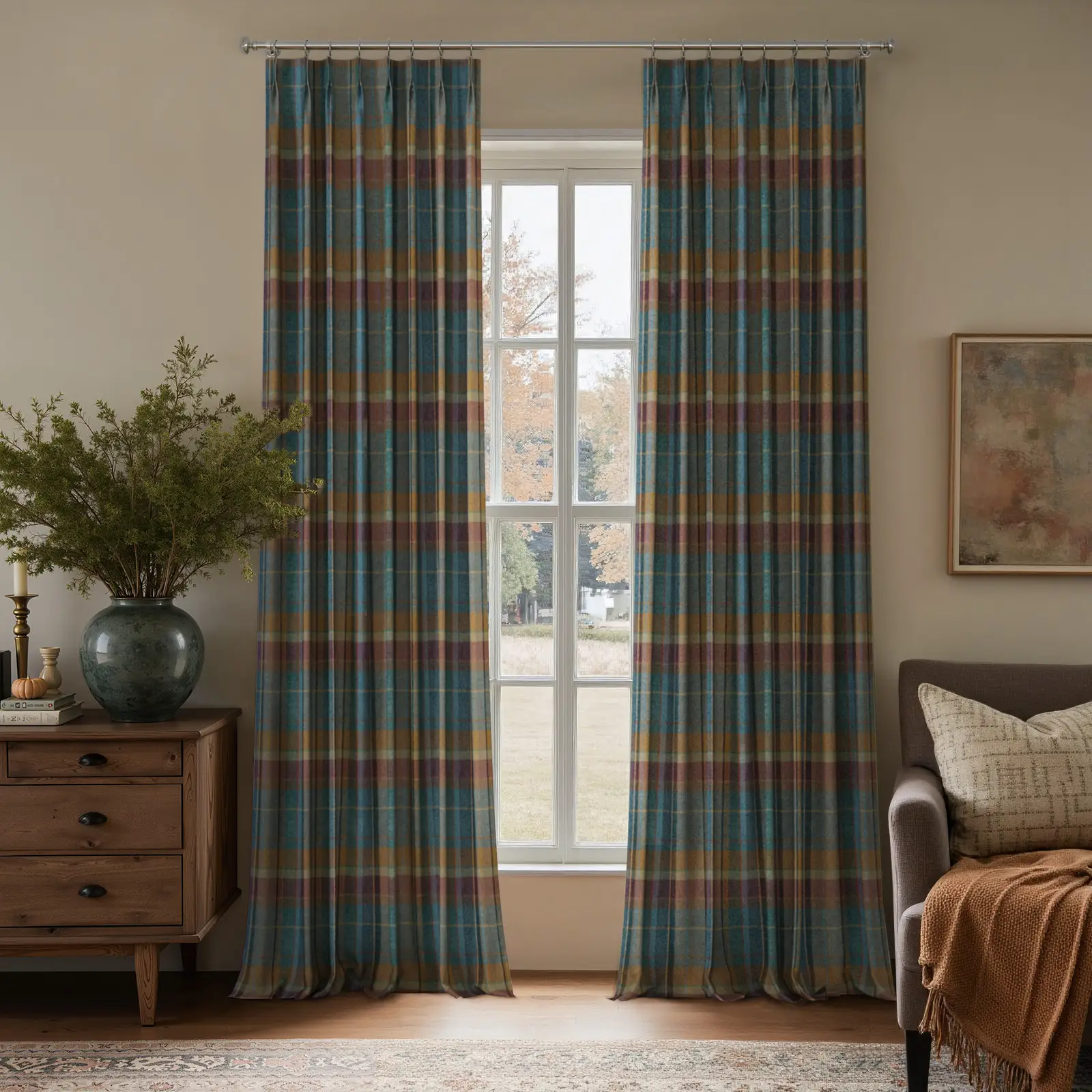 Karin Plaid Pure Wool Thermal Curtain Pleated - Image 11