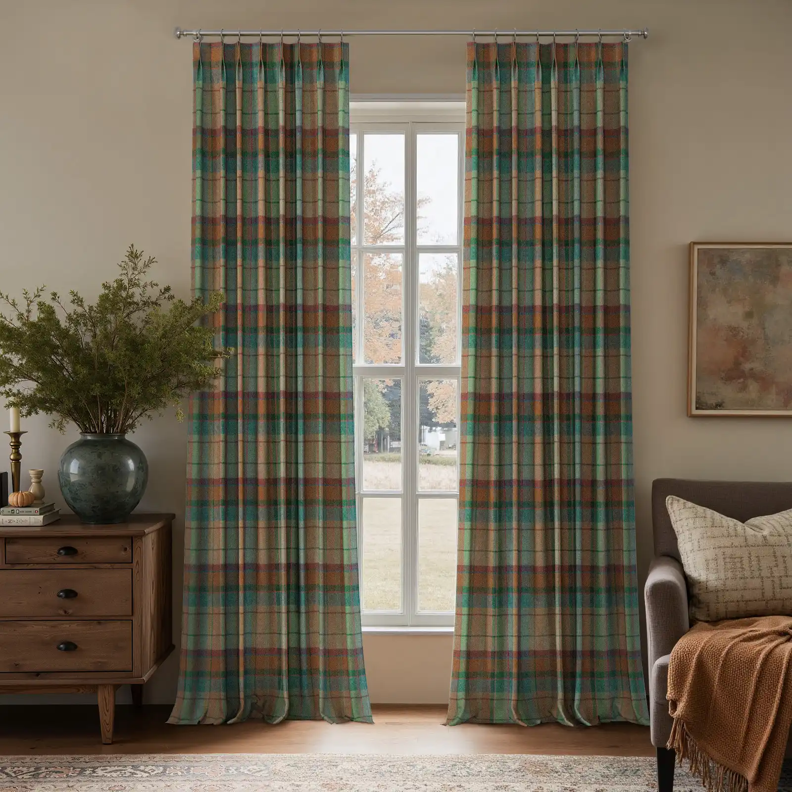 Karin Plaid Pure Wool Thermal Curtain Pleated - Image 15