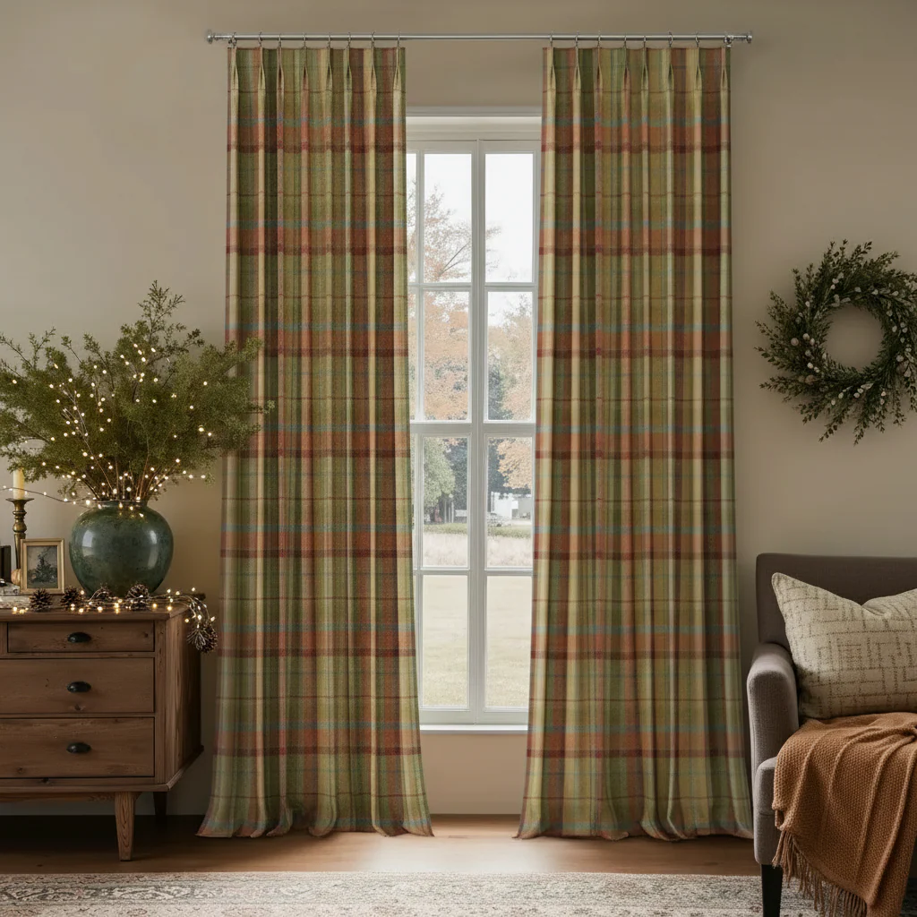 Karin Plaid Pure Wool Thermal Curtain Pleated - Image 23