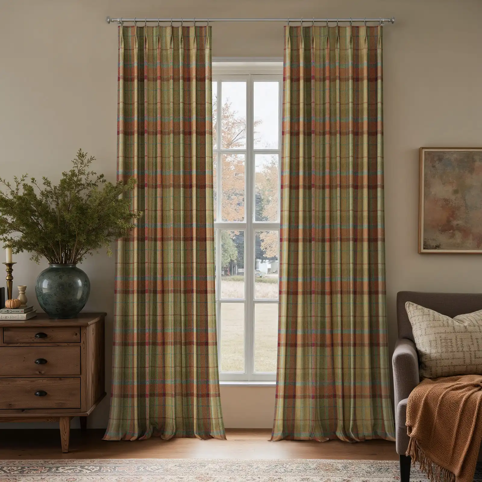Karin Plaid Pure Wool Thermal Curtain Pleated - Image 3