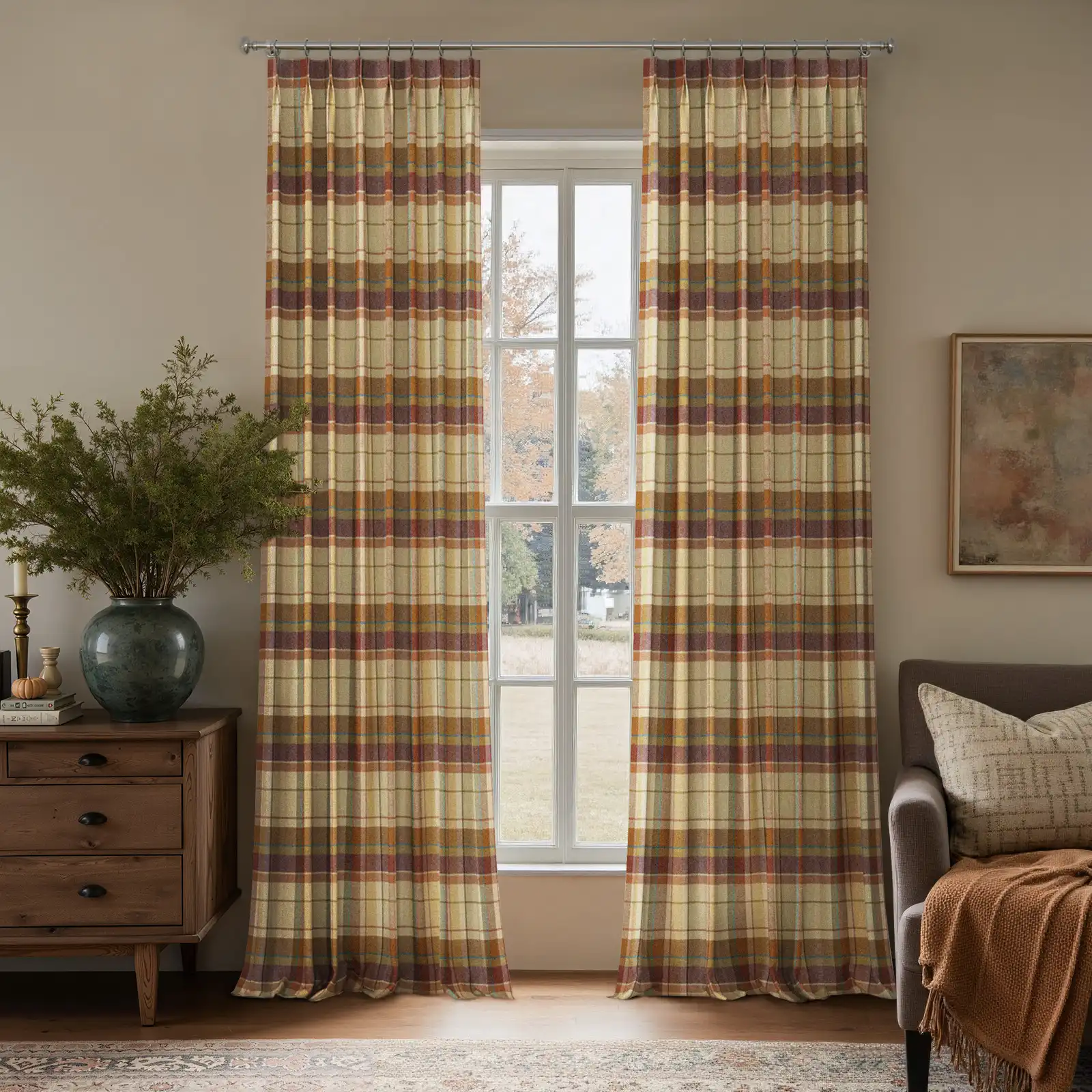 Karin Plaid Pure Wool Thermal Curtain Pleated - Image 7