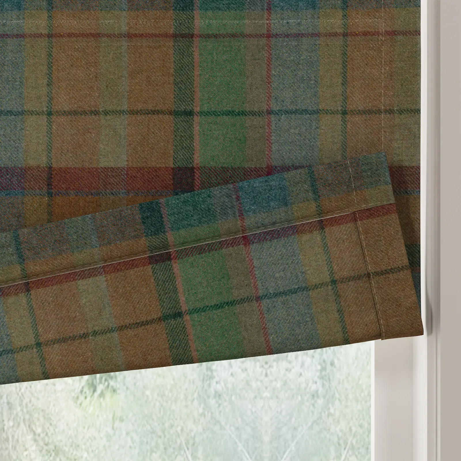 Karin Plaid Pure Wool Thermal Roman Shade Cordless - Image 15