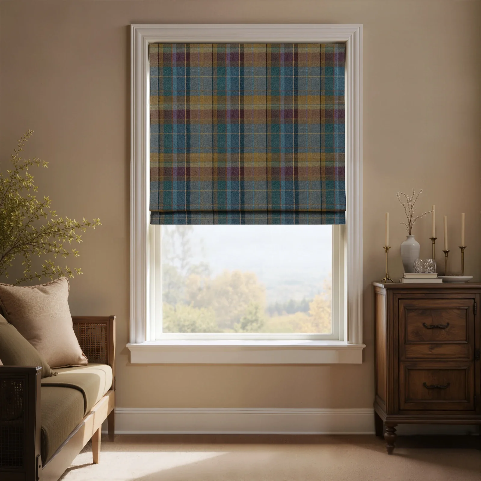 Karin Plaid Pure Wool Thermal Roman Shade Cordless - Image 19