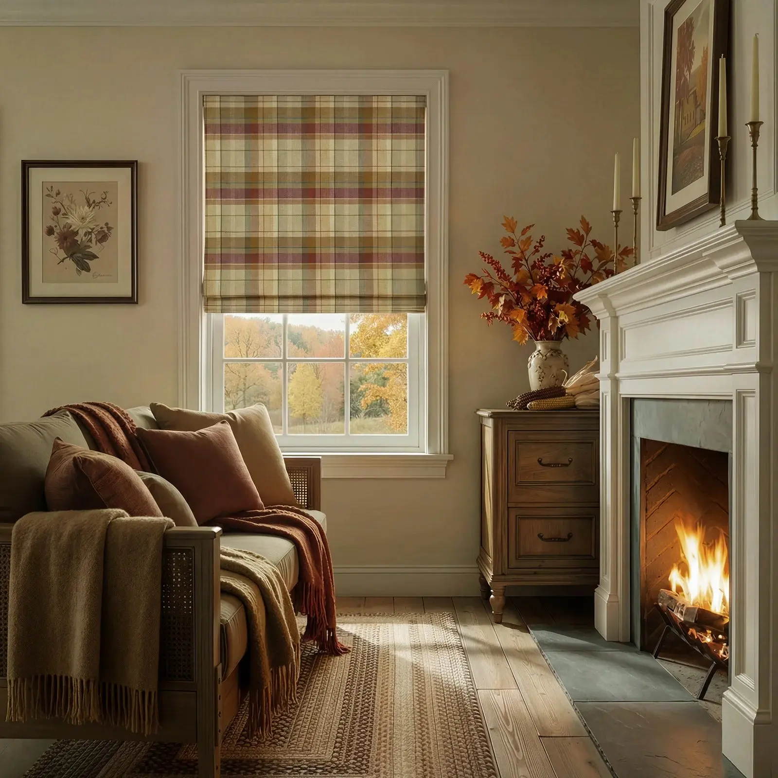 Karin Plaid Pure Wool Thermal Roman Shade Cordless - Image 2