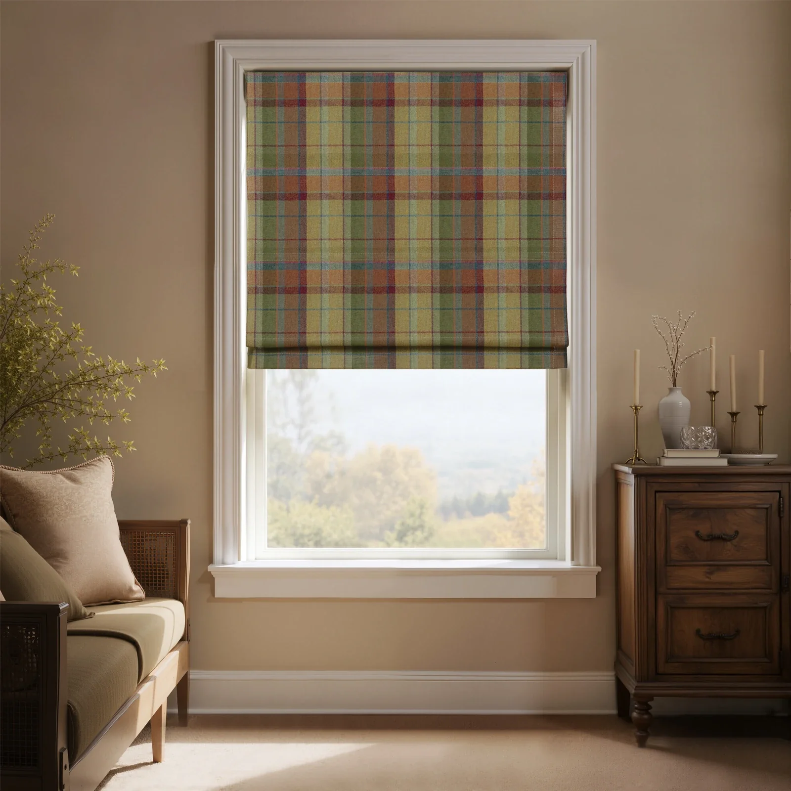 Karin Plaid Pure Wool Thermal Roman Shade Cordless - Image 7