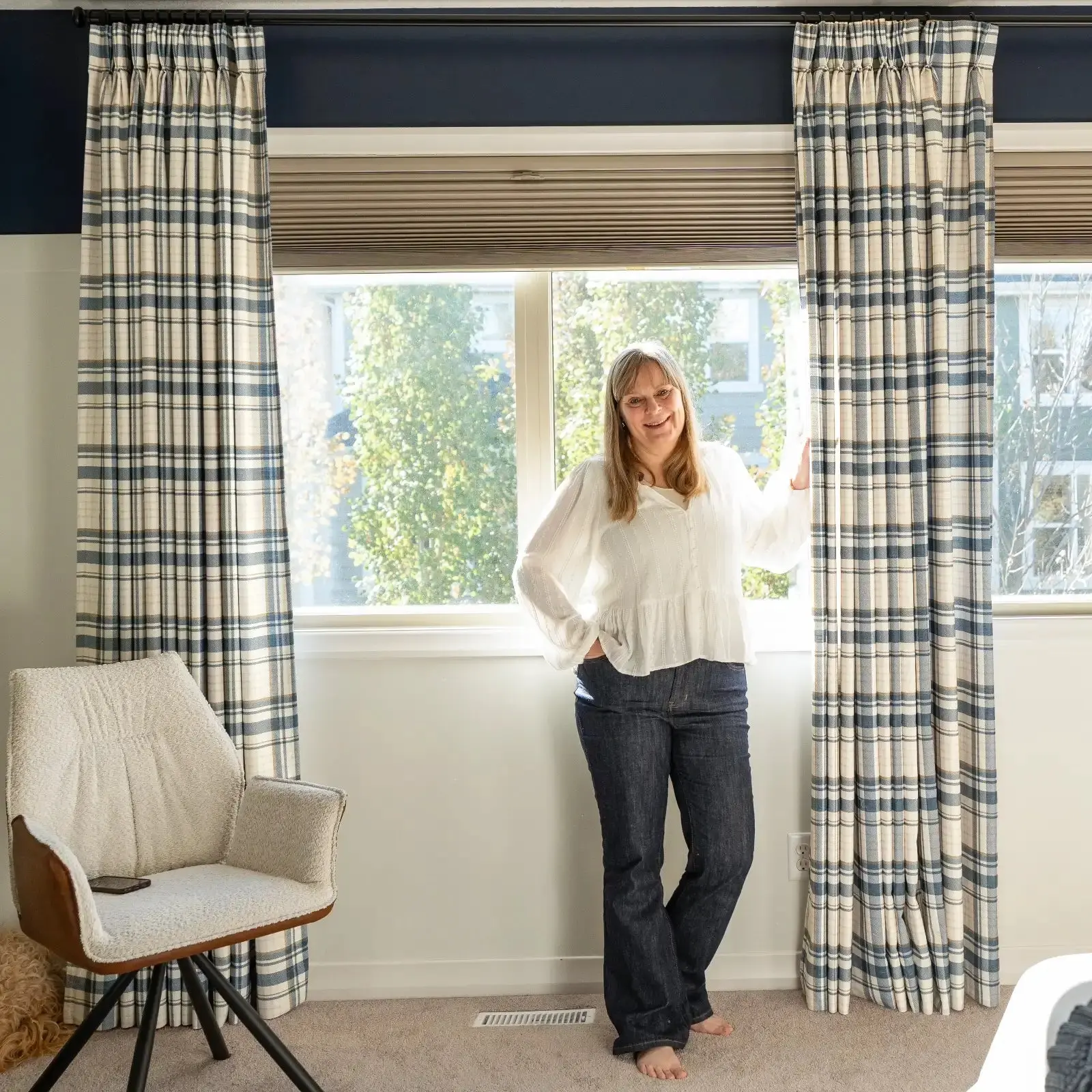 Kim Morrow Print Cotton Curtain Pleated
