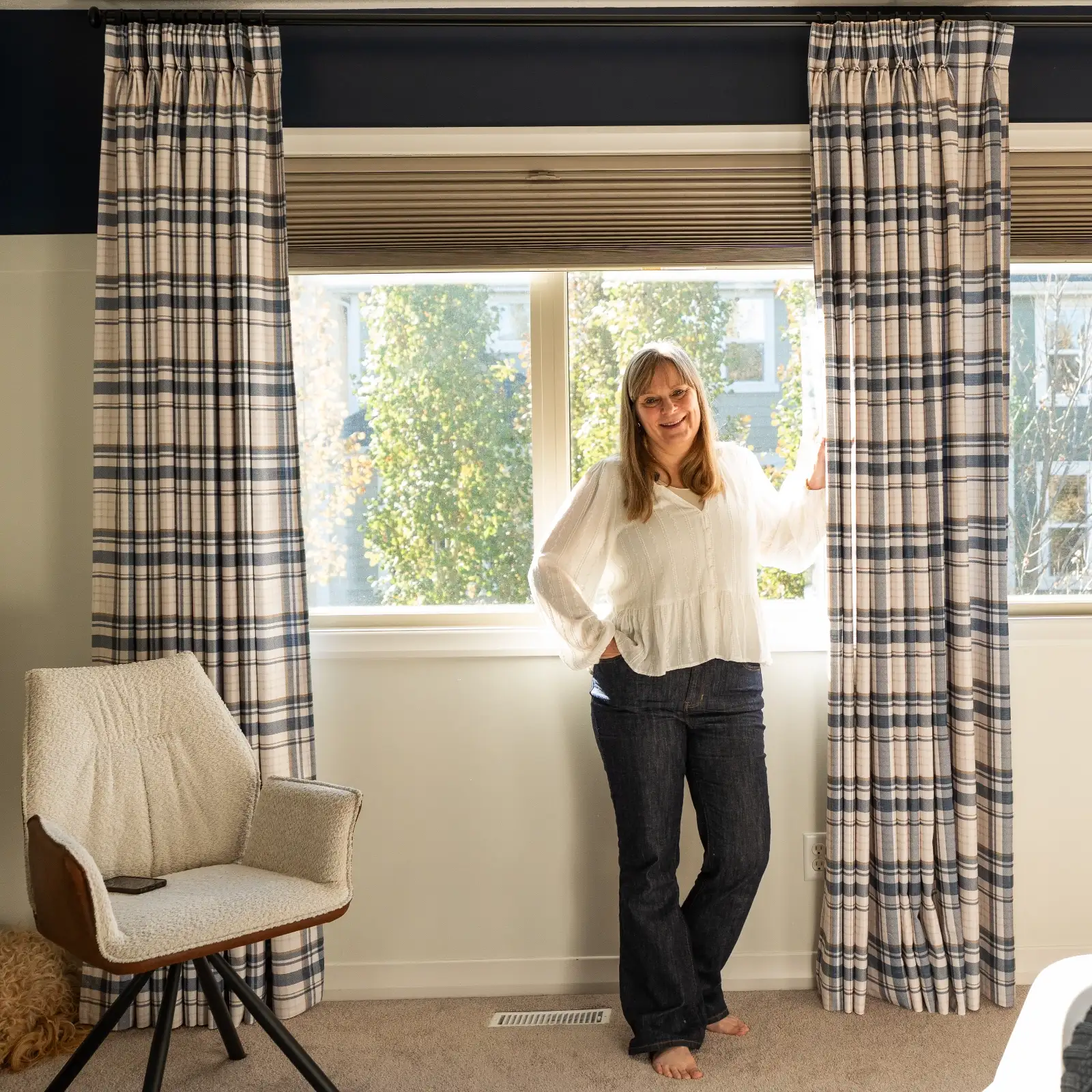 Kim Morrow Print Cotton Curtain Pleated - Image 10