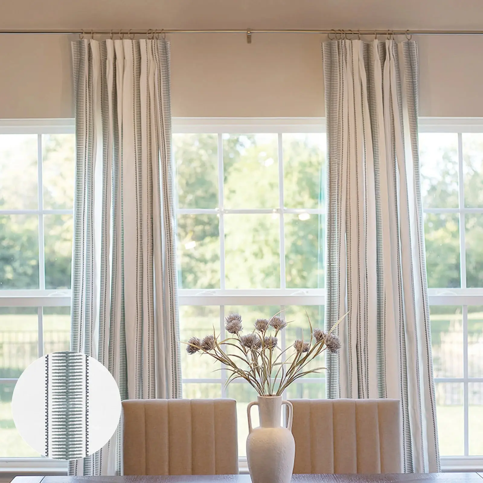 Linnea Linen Cotton Embroidered Curtain Pleated