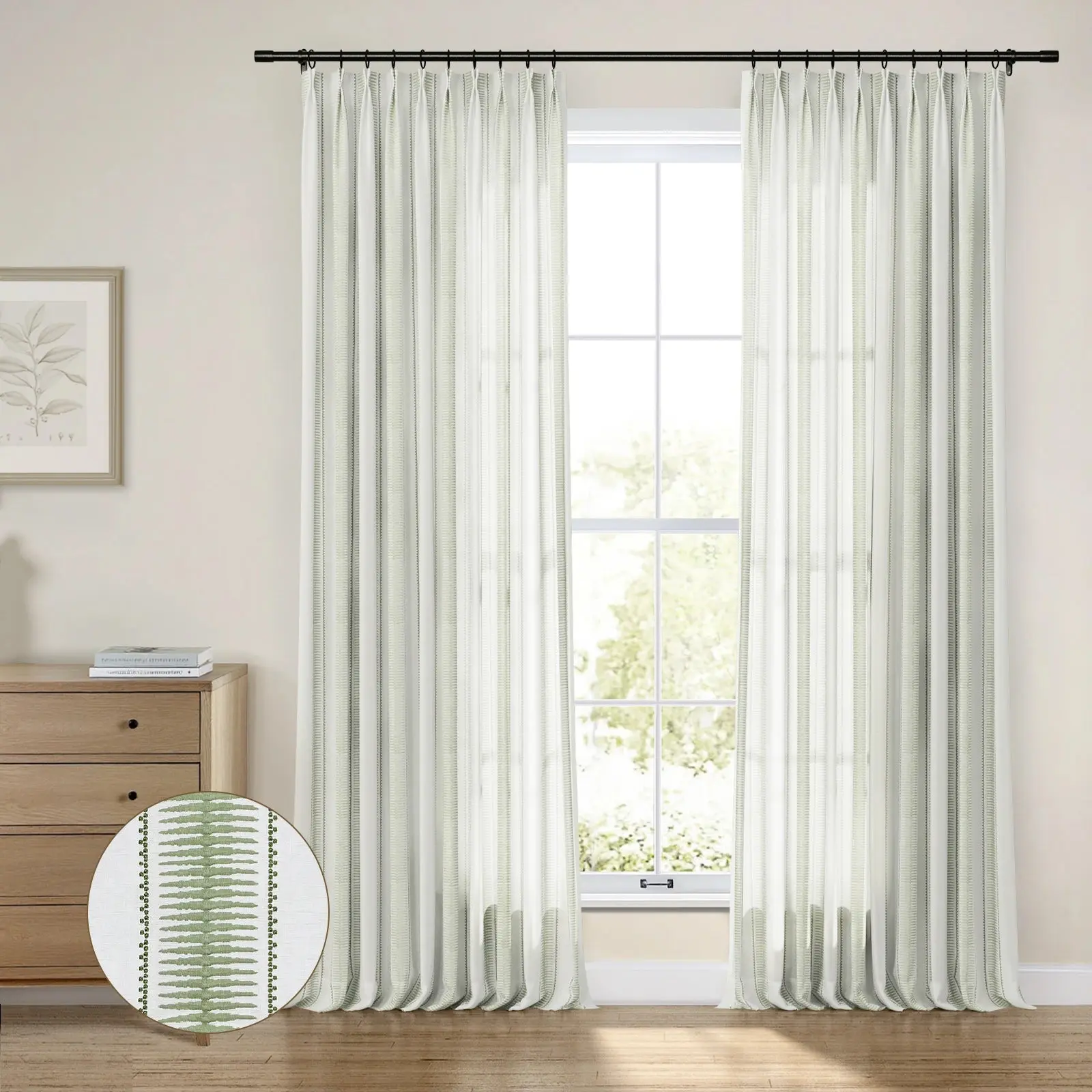 Linnea Linen Cotton Embroidered Curtain Pleated - Image 3