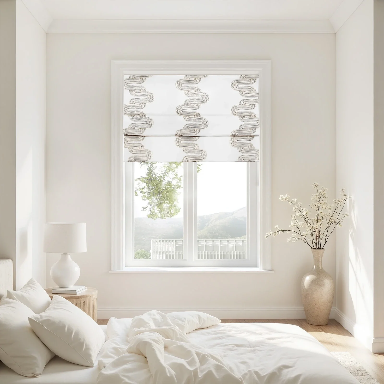 Linnea Linen Cotton Embroidered Roman Shade Cordless - Image 15