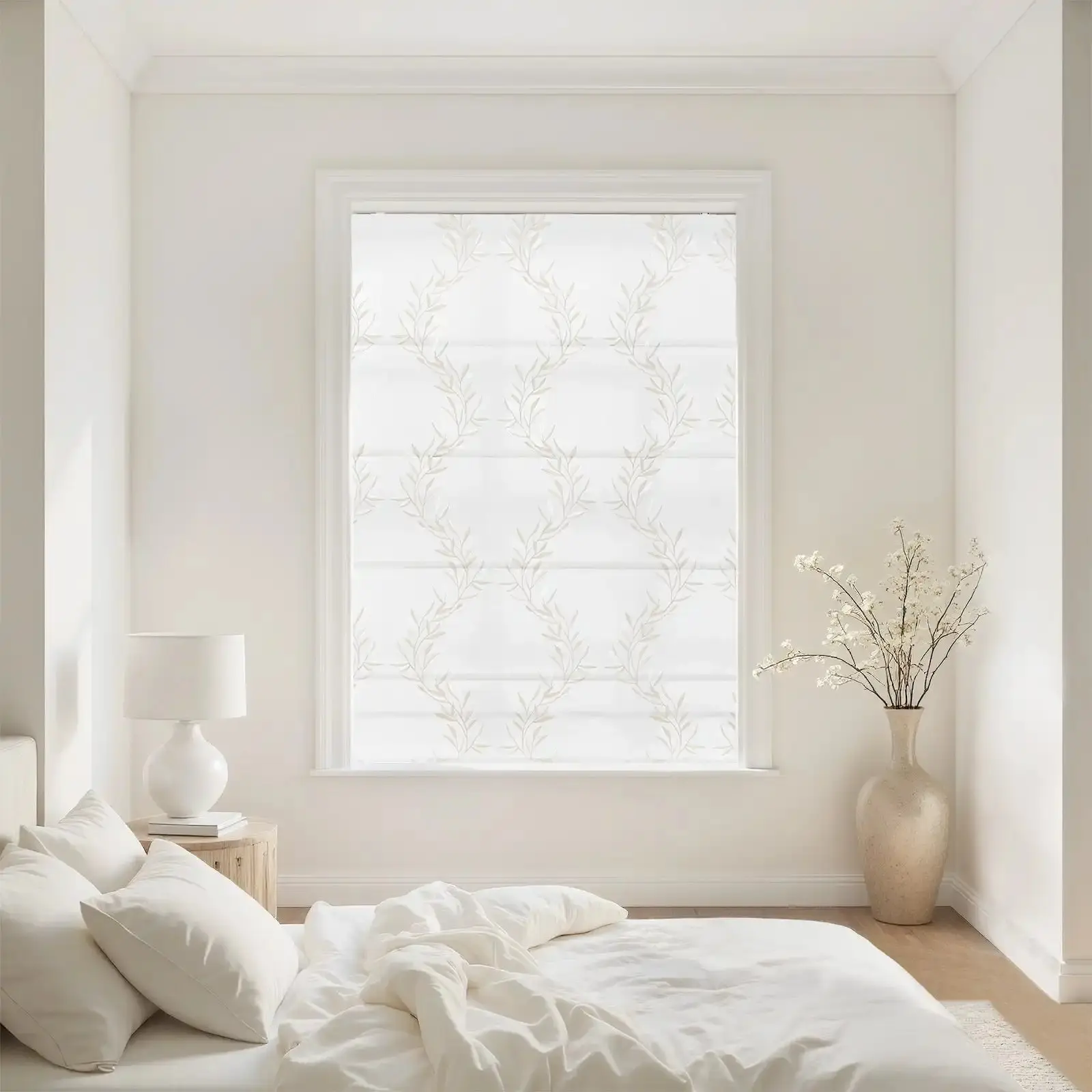 Linnea Linen Cotton Embroidered Roman Shade Cordless - Image 50