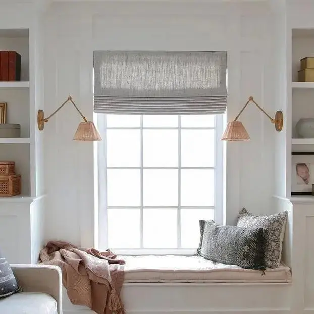 Liz Linen Blend Roman Shade Cordless - Wooden Headrail - Image 3