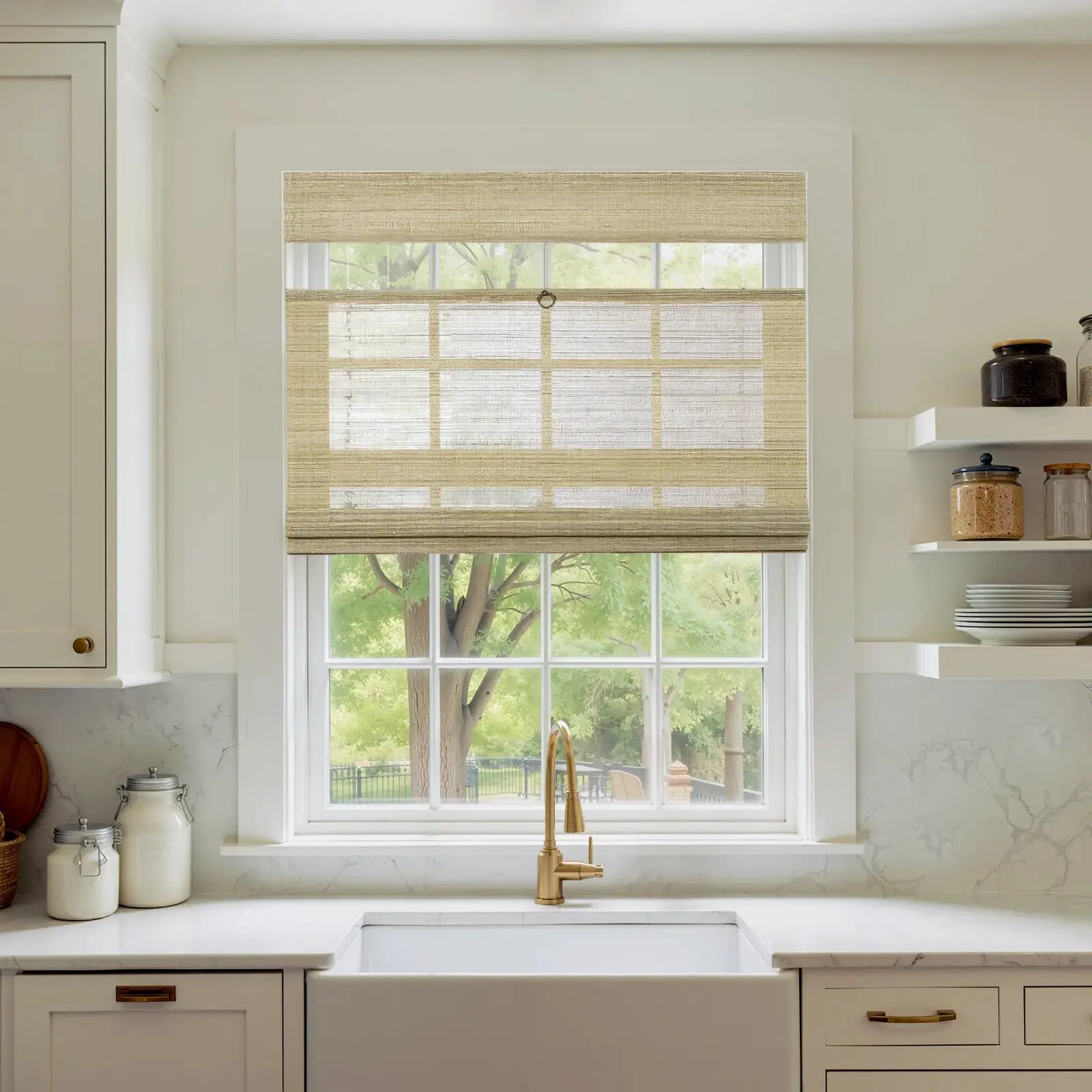 Lay Natural Ramie Top Down Bottom Up Woven Wood Shade Cordless - Coconut