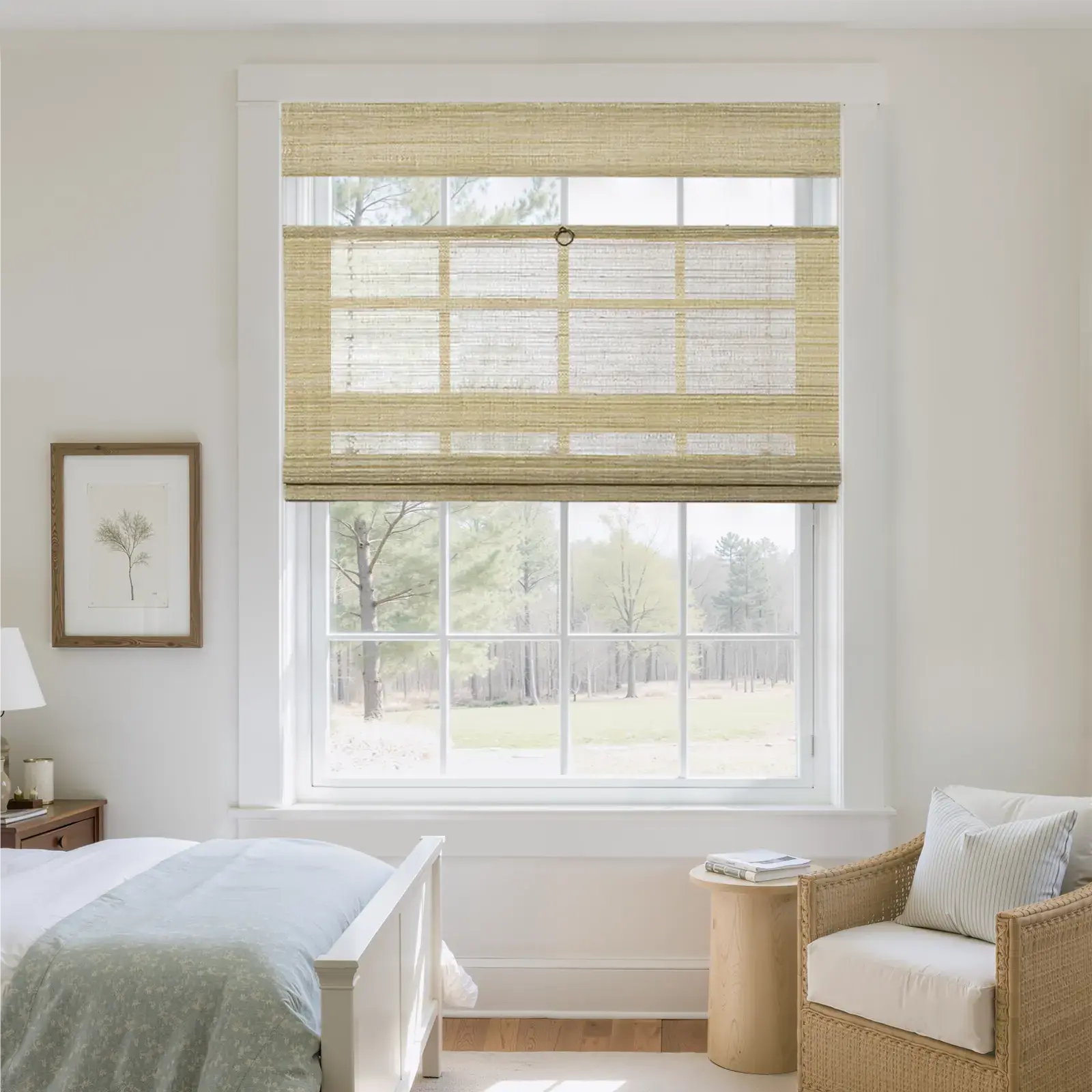 Lay Natural Ramie Top Down Bottom Up Woven Wood Shade Cordless - Coconut - Image 3