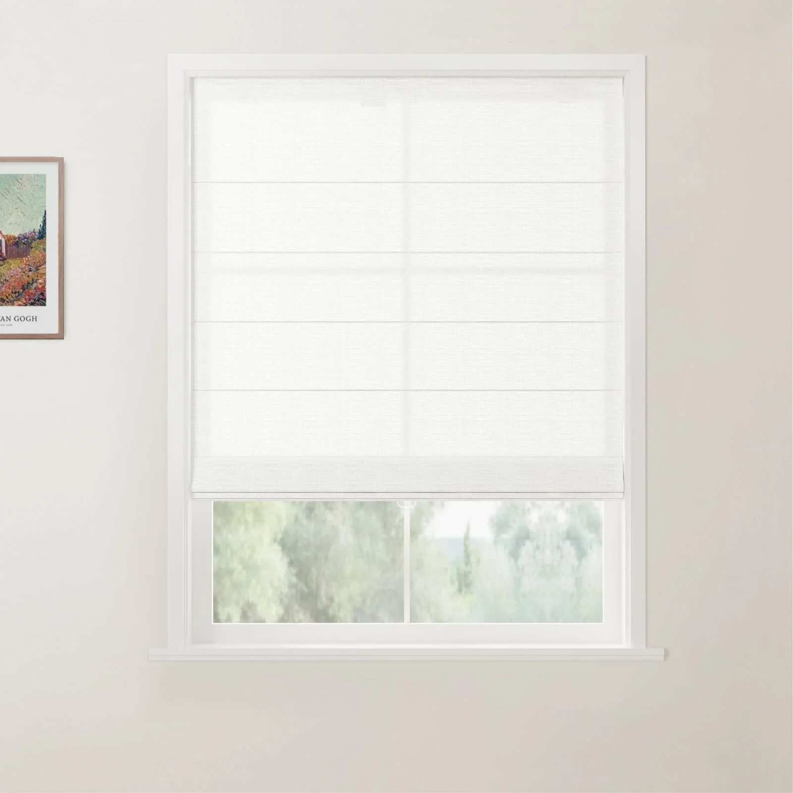 TWOPAGES Patti Linen Flat Fold Roman Shade Cordless