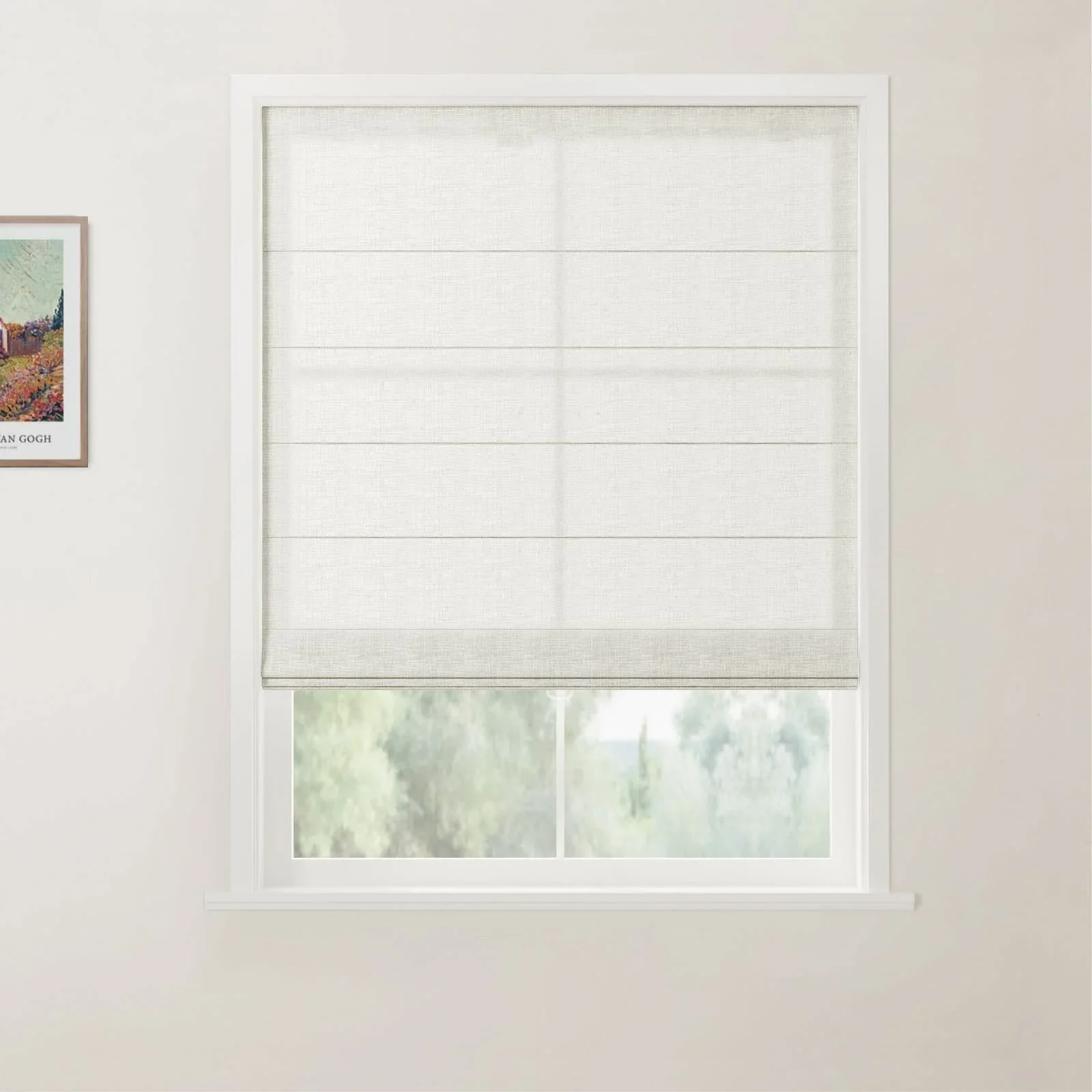 TWOPAGES Patti Linen Flat Fold Roman Shade Cordless - Image 12