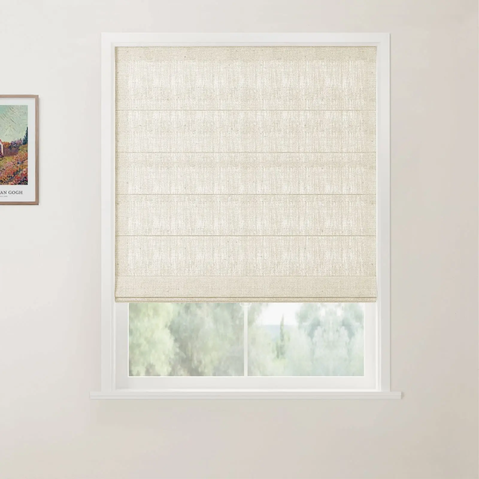 TWOPAGES Patti Linen Flat Fold Roman Shade Cordless - Image 13