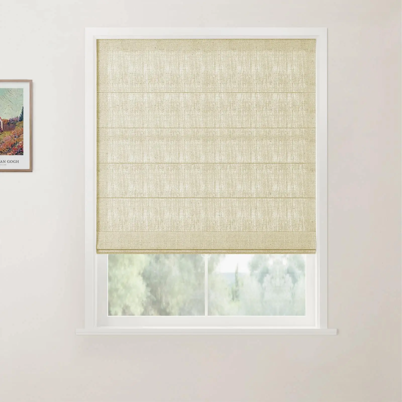 TWOPAGES Patti Linen Flat Fold Roman Shade Cordless - Image 14