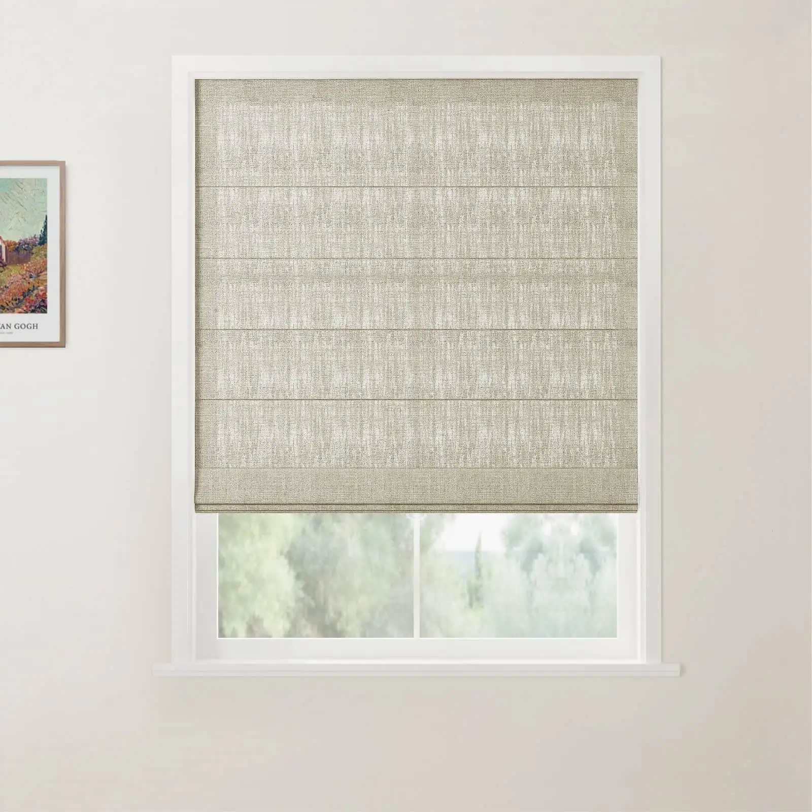 TWOPAGES Patti Linen Flat Fold Roman Shade Cordless - Image 15