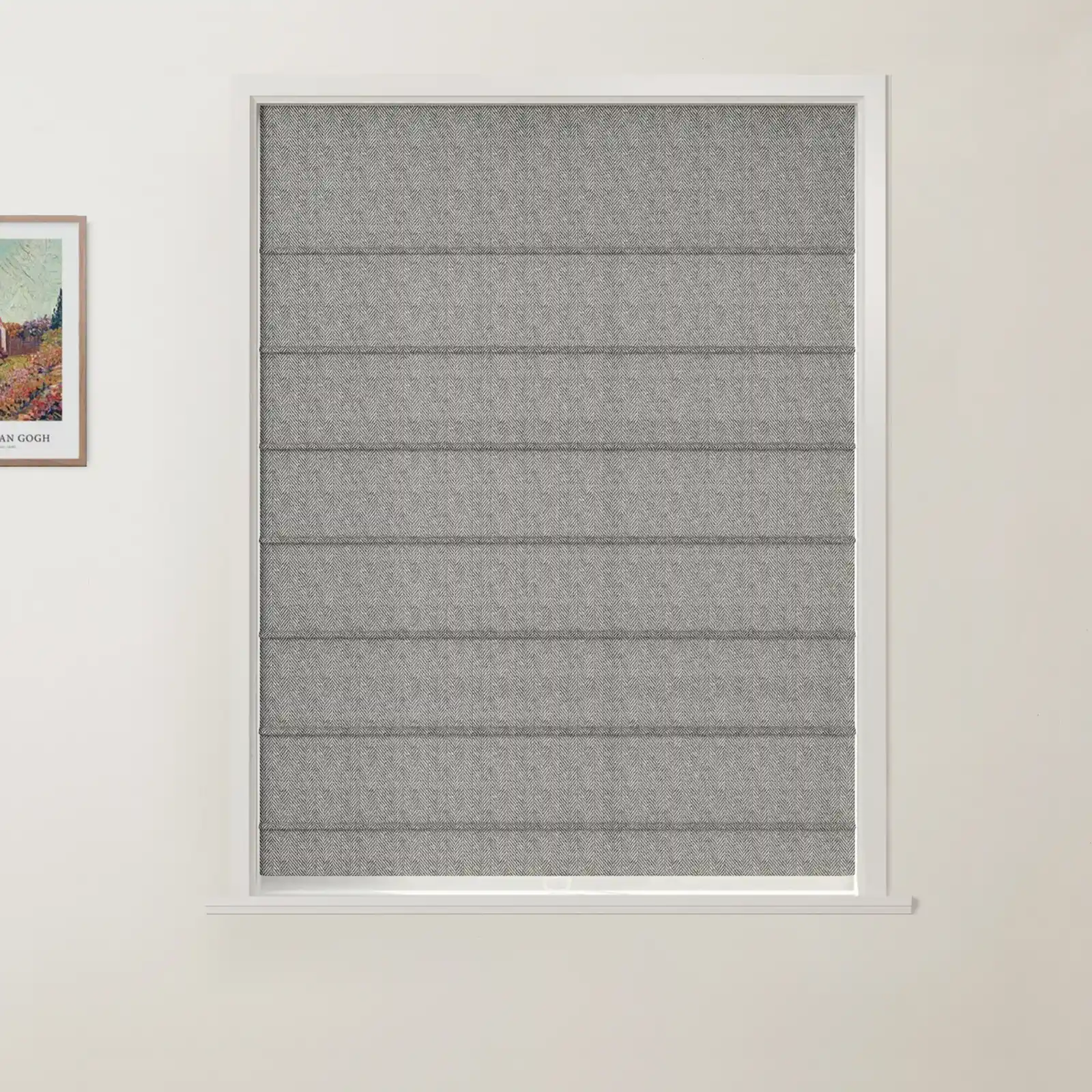 Ron Linen Cotton Herringbone Front Slat Roman Shade Cordless - Image 16