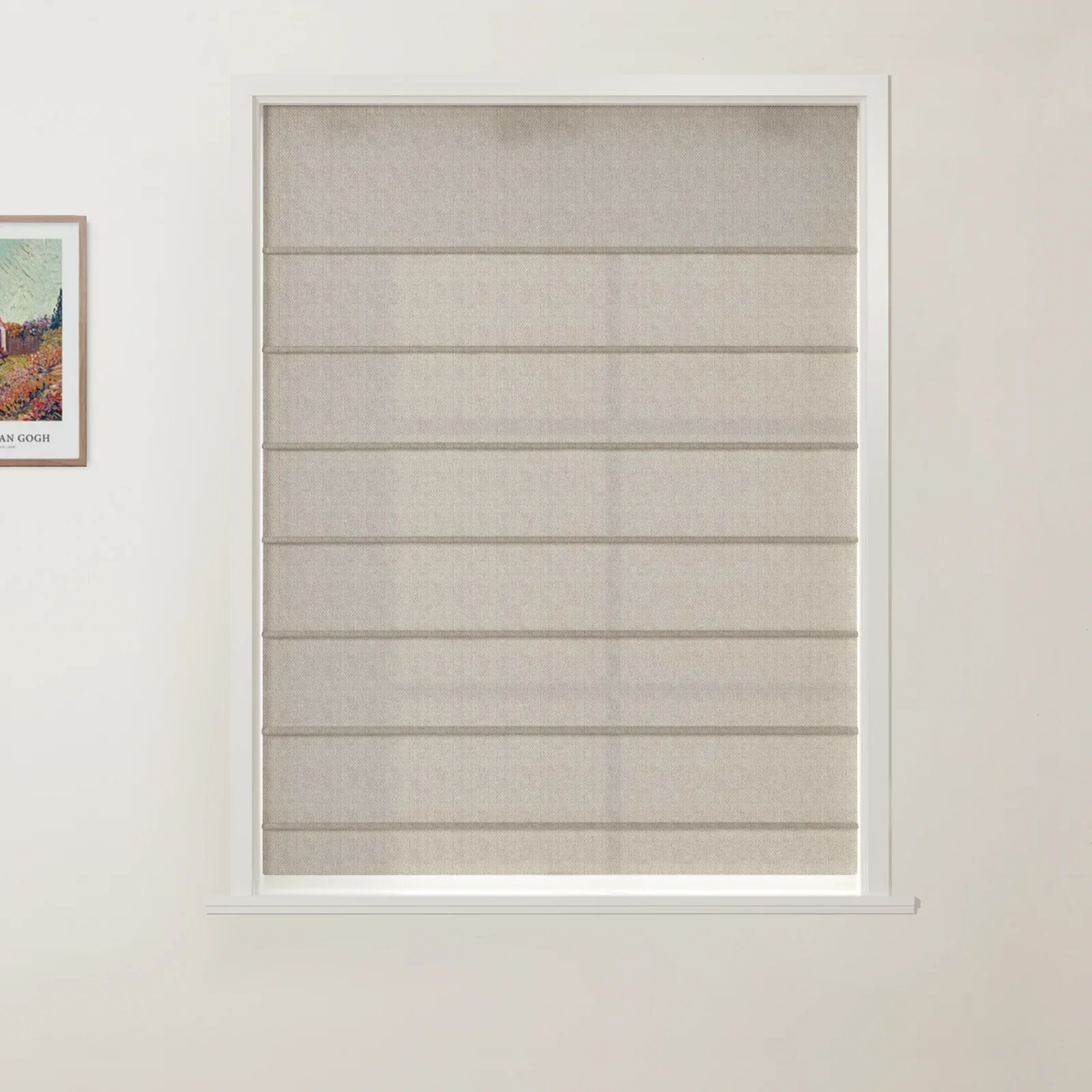 Ron Linen Cotton Herringbone Front Slat Roman Shade Cordless - Image 28