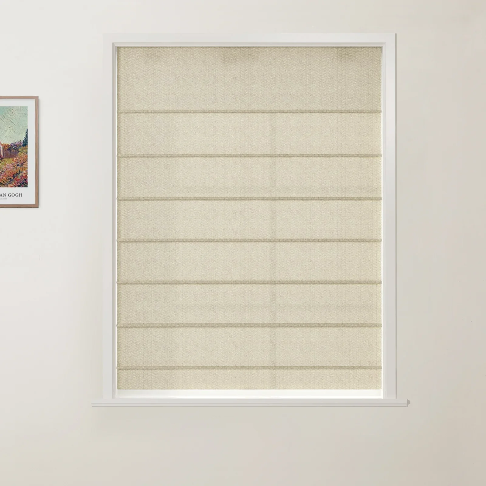 Ron Linen Cotton Herringbone Front Slat Roman Shade Cordless - Image 5