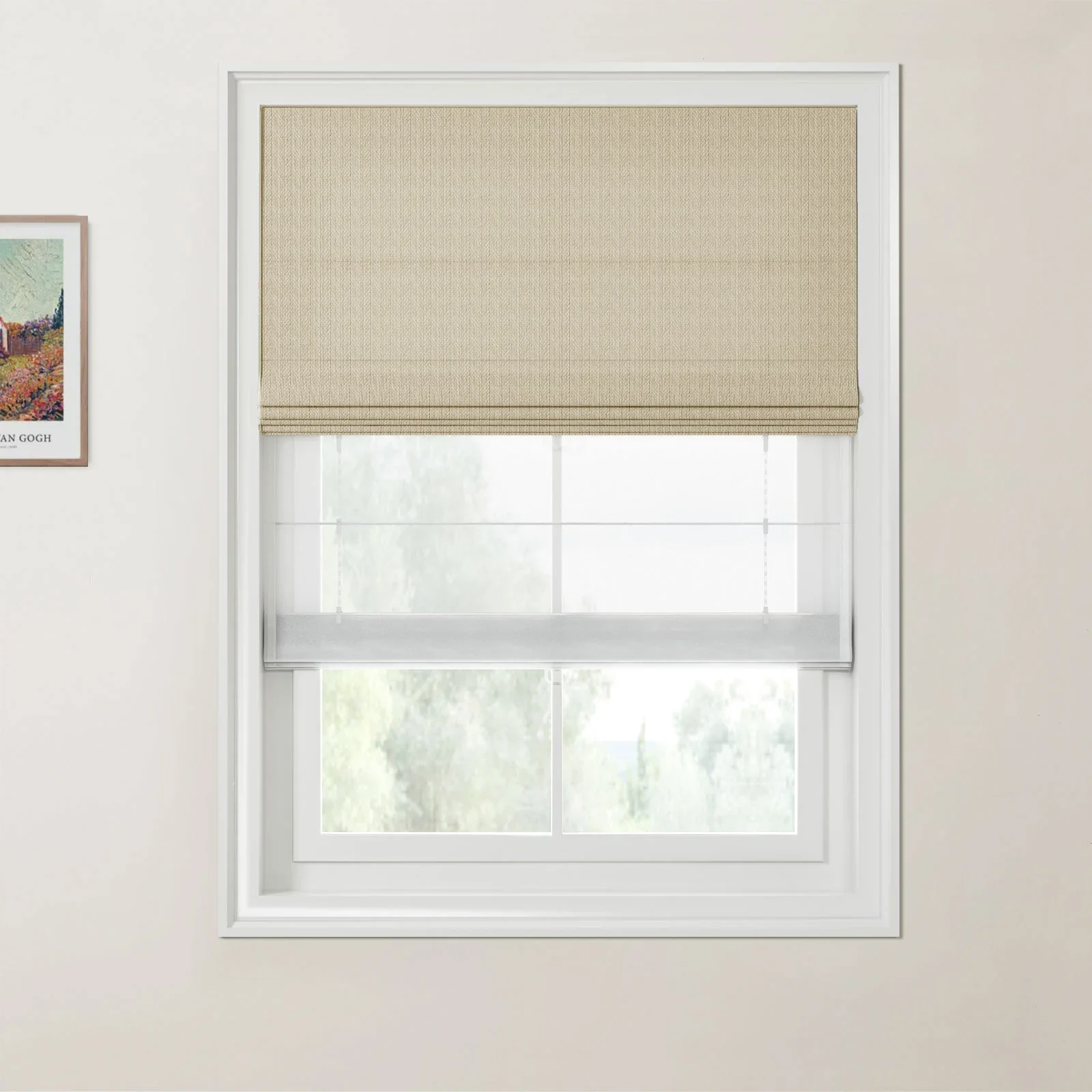 Ron Linen Cotton Herringbone Day Night Roman Shade Cordless - Image 4